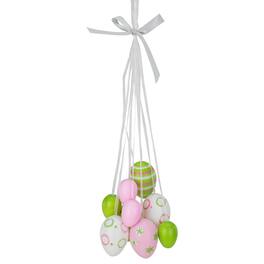 Northlight - 11" Pastel Pink, and White Spring Easter Egg Cluster Hanging Decoration - Green