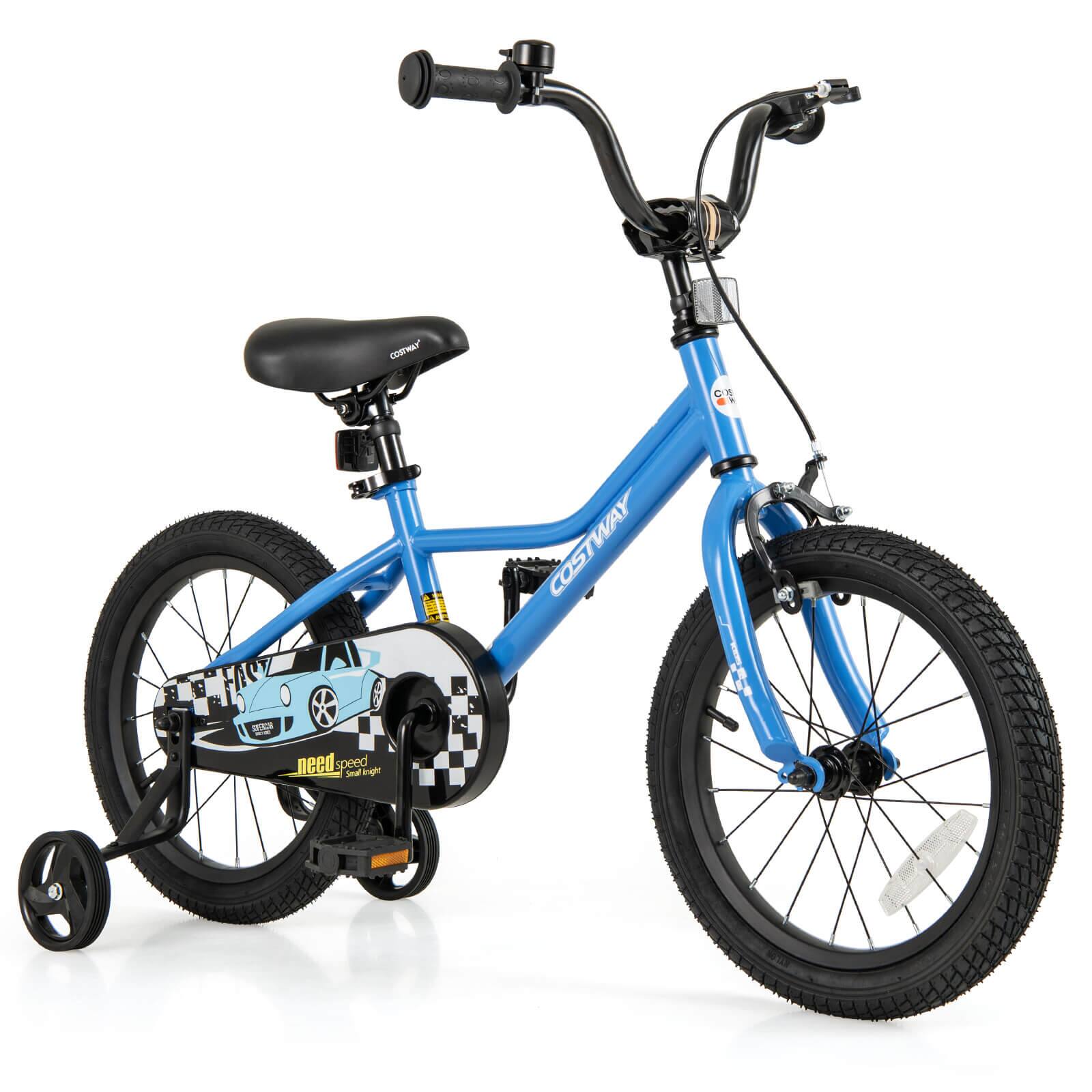 Costway - 16" Kids Training Bike with Removable Training Wheels Pneumatic Tires - Navy