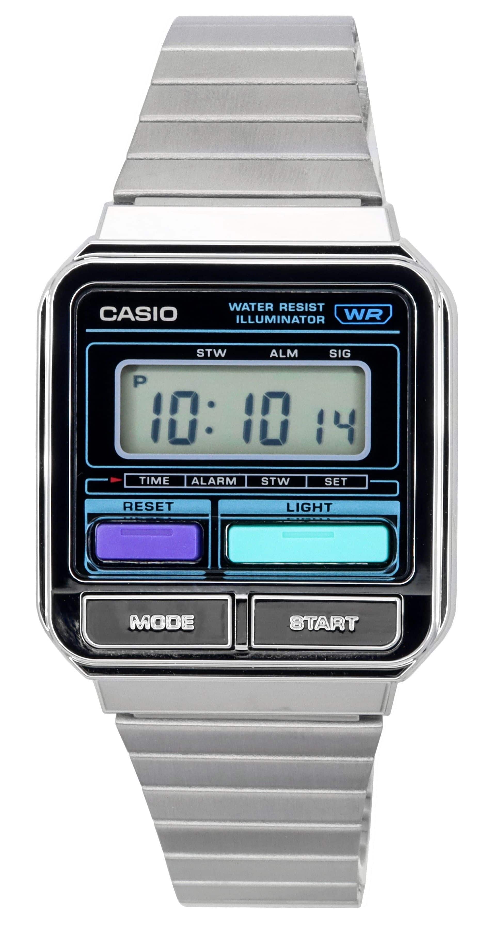 Casio - Vintage Digital Stainless Steel Bracelet Quartz A120WE-1A Unisex Watch - Silver