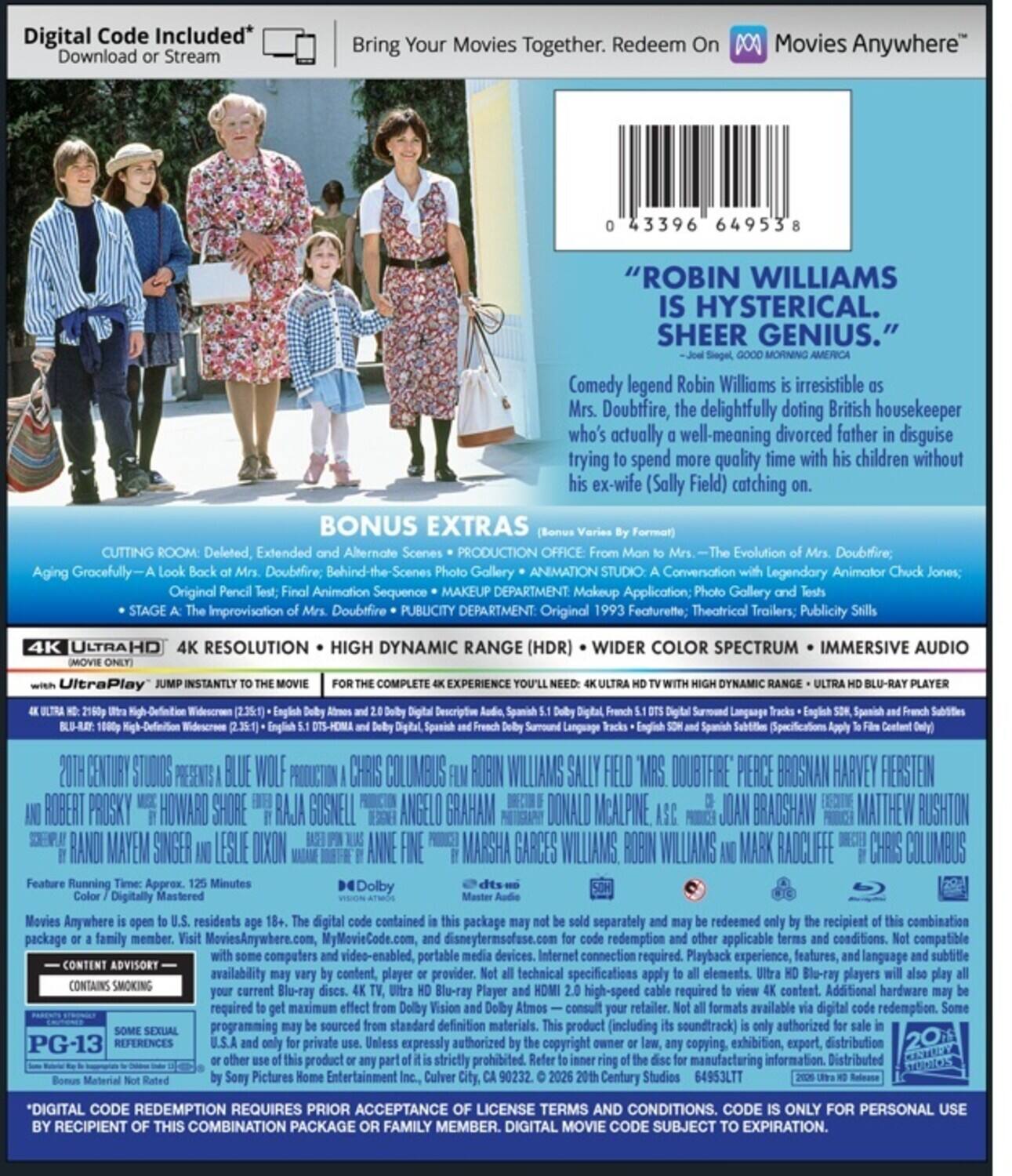 Alt View 1. Mrs. Doubtfire   - 4K Blu-Ray.