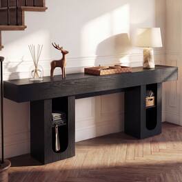Whisen - 79-Inch Long Console Table with Built-in Power Outlet and Adjustable Shelves - Black