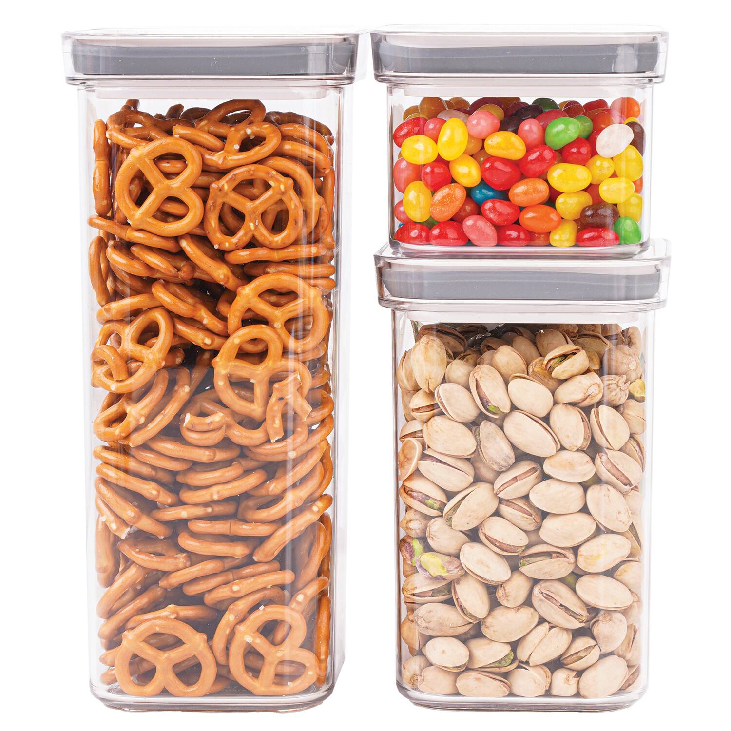 Front. Pantrymate - Square Container 3-Piece Set - Clear/White.