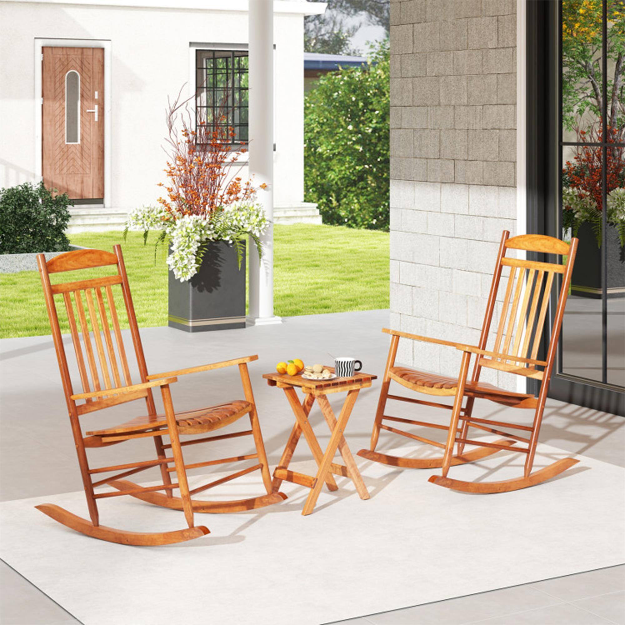 Alt View 2. Boyel Living - Natural 3piece Outdoor Poplar Wood Rocking Bistro SetNatural 43-in L x 34-in W x 27-in H - Natural.