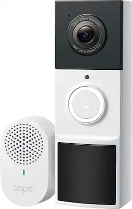 TP-Link - Tapo Battery Smart Video Doorbell 2K 3MP with Chime - No Monthly Fees - Black/White