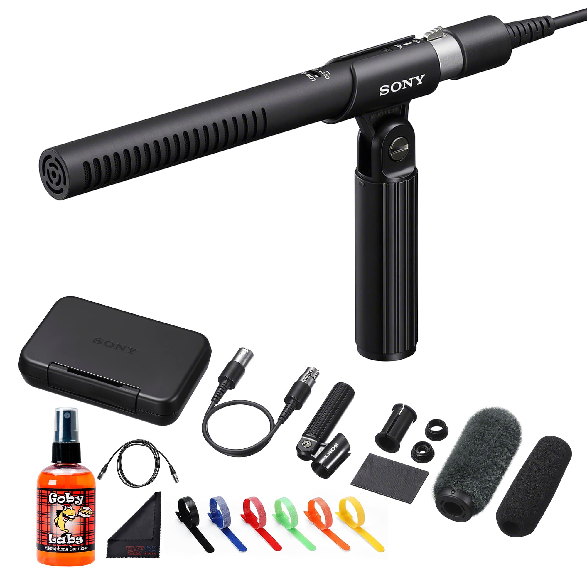 Sony - ECM-778 Compact Supercardioid Microphone + Cable Ties + Mic Cleaner + More - Black