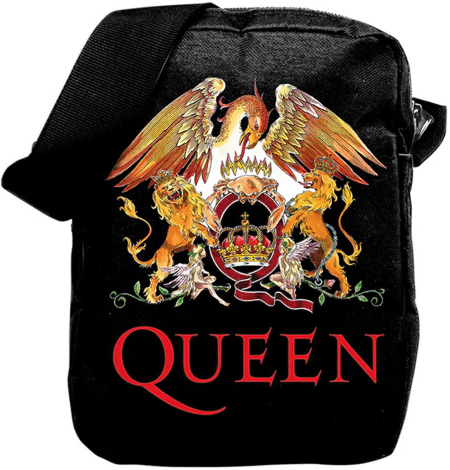 Front. PopMarket - Queen - Rocksax - Queen - Classic Crest Logo - Crossbody Bag with Stash Pockets (Black) - Multicolor.