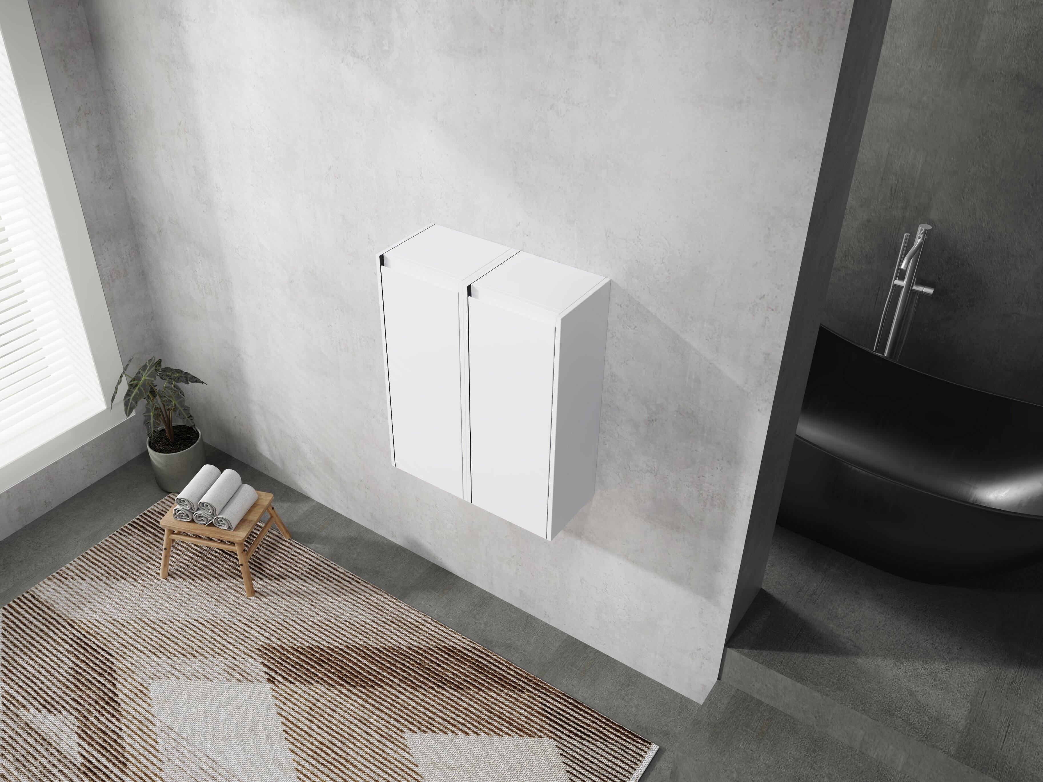 Alt View 1. TinyHomie - 12in Bathroom Side Cabinet 2-Soft Close Doors Float Mounting Design 12x2 KD-Packing - White.