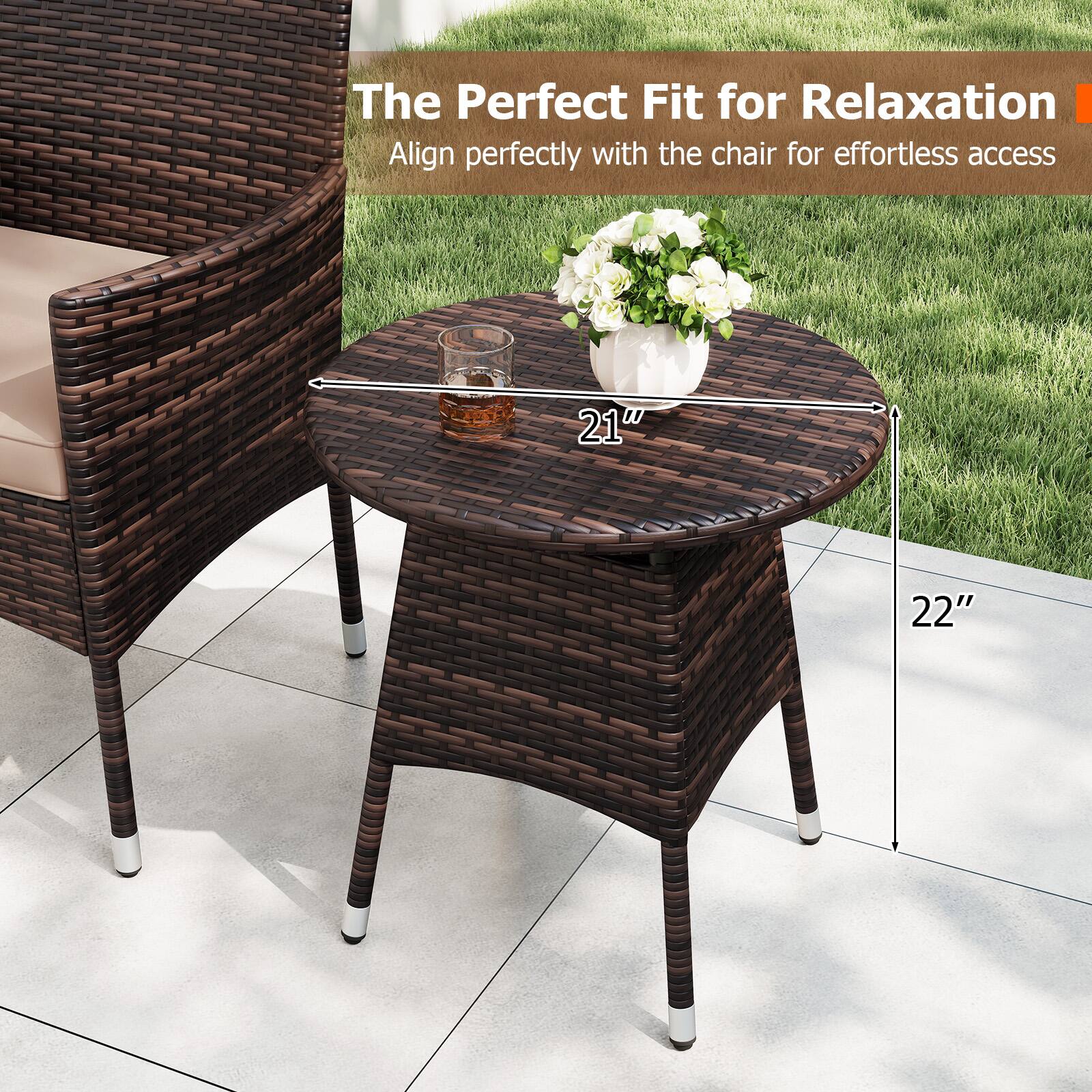 The Perfect Fit for Relaxation  
Align perfectly with the chair for effortless access  
21"  
22"