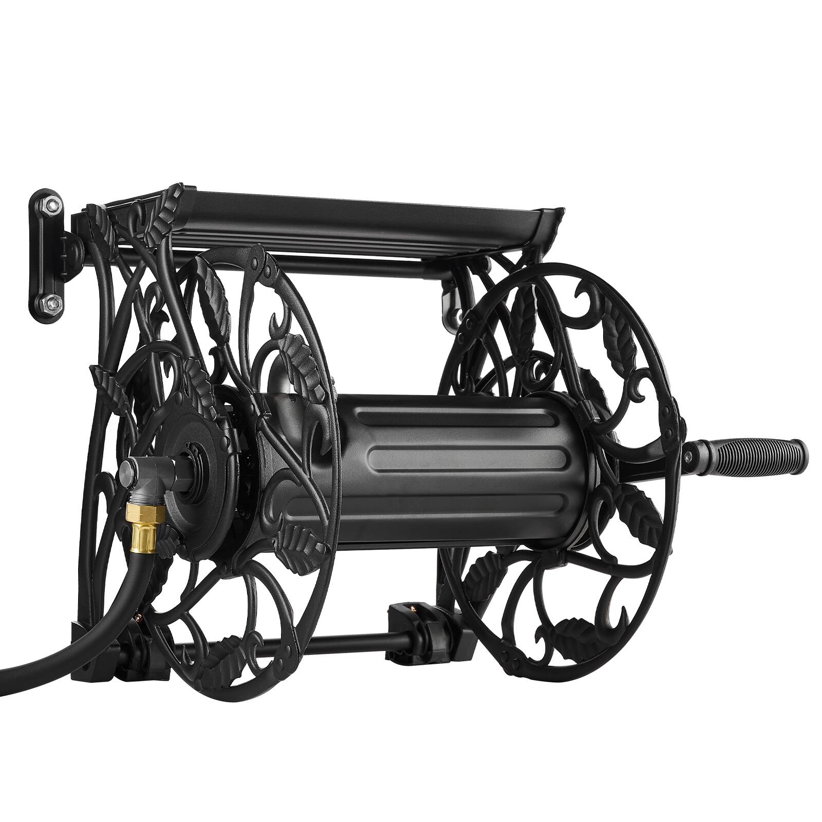 Alt View 5. VEVOR - Wall Mounted Garden Hose Reel, Holds 135 Feet of 5/8-inch Hose, Outdoor Heavy-Duty Waterhose Holder Winder - Matte Black.