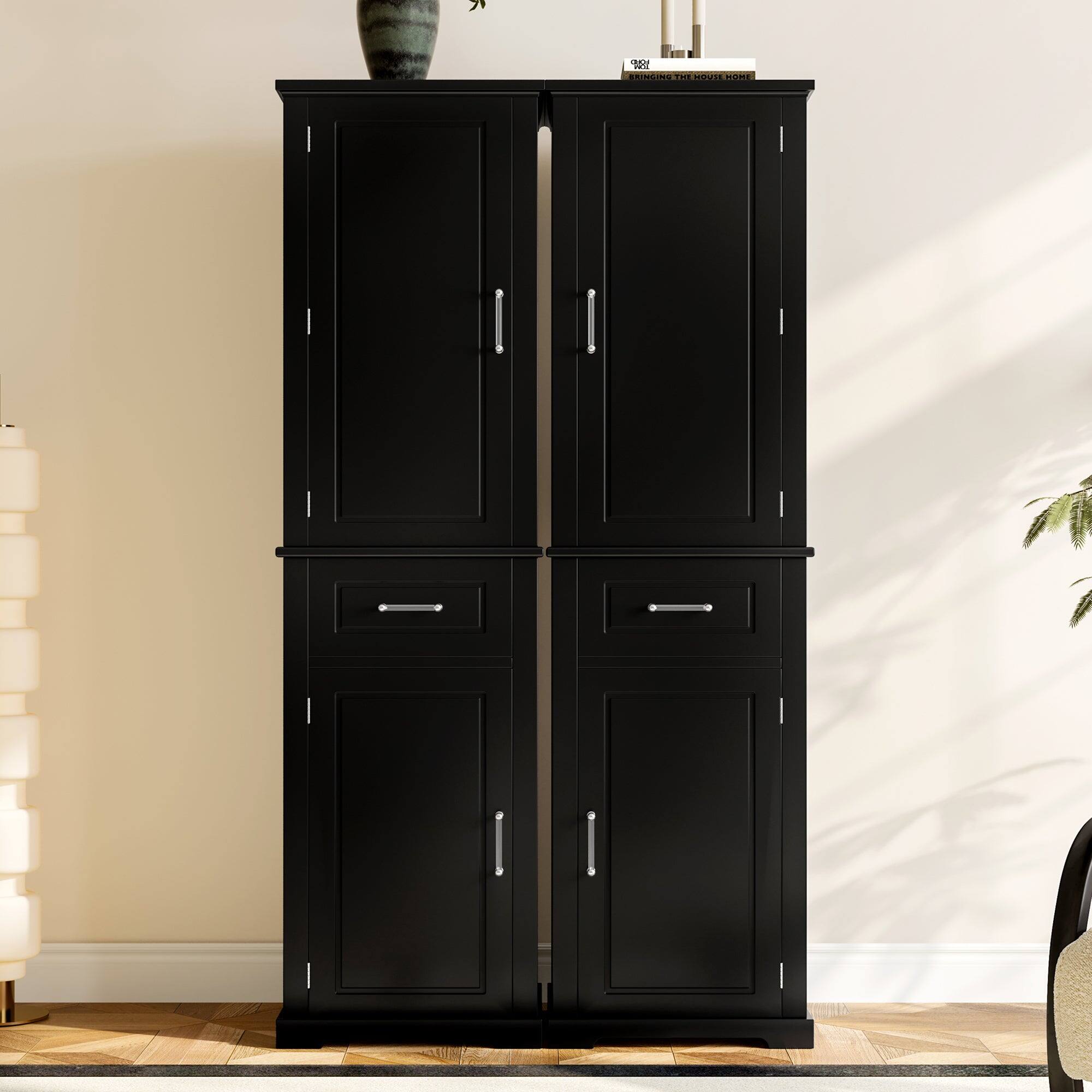 Alt View 10. Boyel Living - Tall Storage Cabinet with Four Doors Adjustable Shelf Door Rack MDF Painted Finish Black - Black.