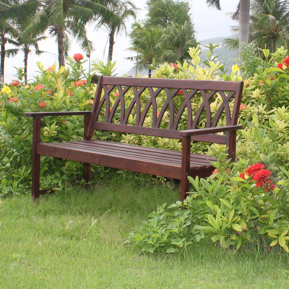 Alt View 2. Northbeam - Criss Cross Garden Bench - Brown.