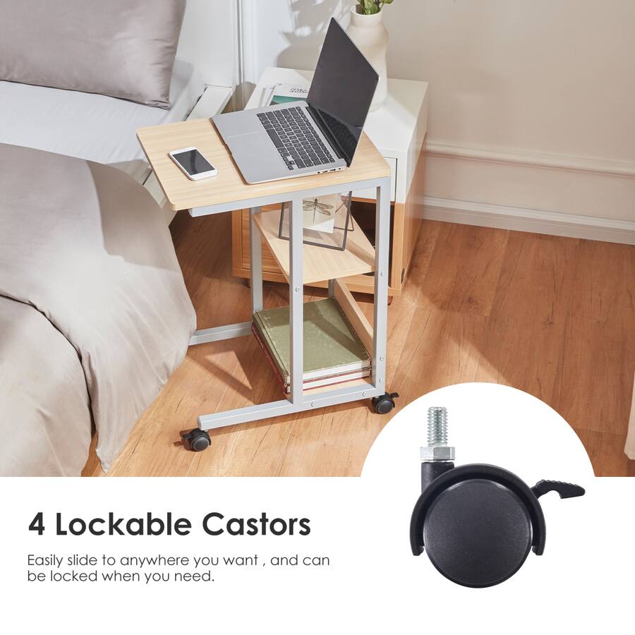 Lockable Table GOODSILO Shaped End Table with Lockable Wheels and Two Tier Storage ...