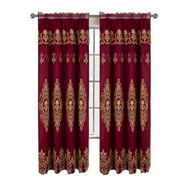 RT Designers Collection - Daisy Embroidery Grommet Curtain Panel With Attached Valance 54" x 84" Brgundy/Gold - Burgundy
