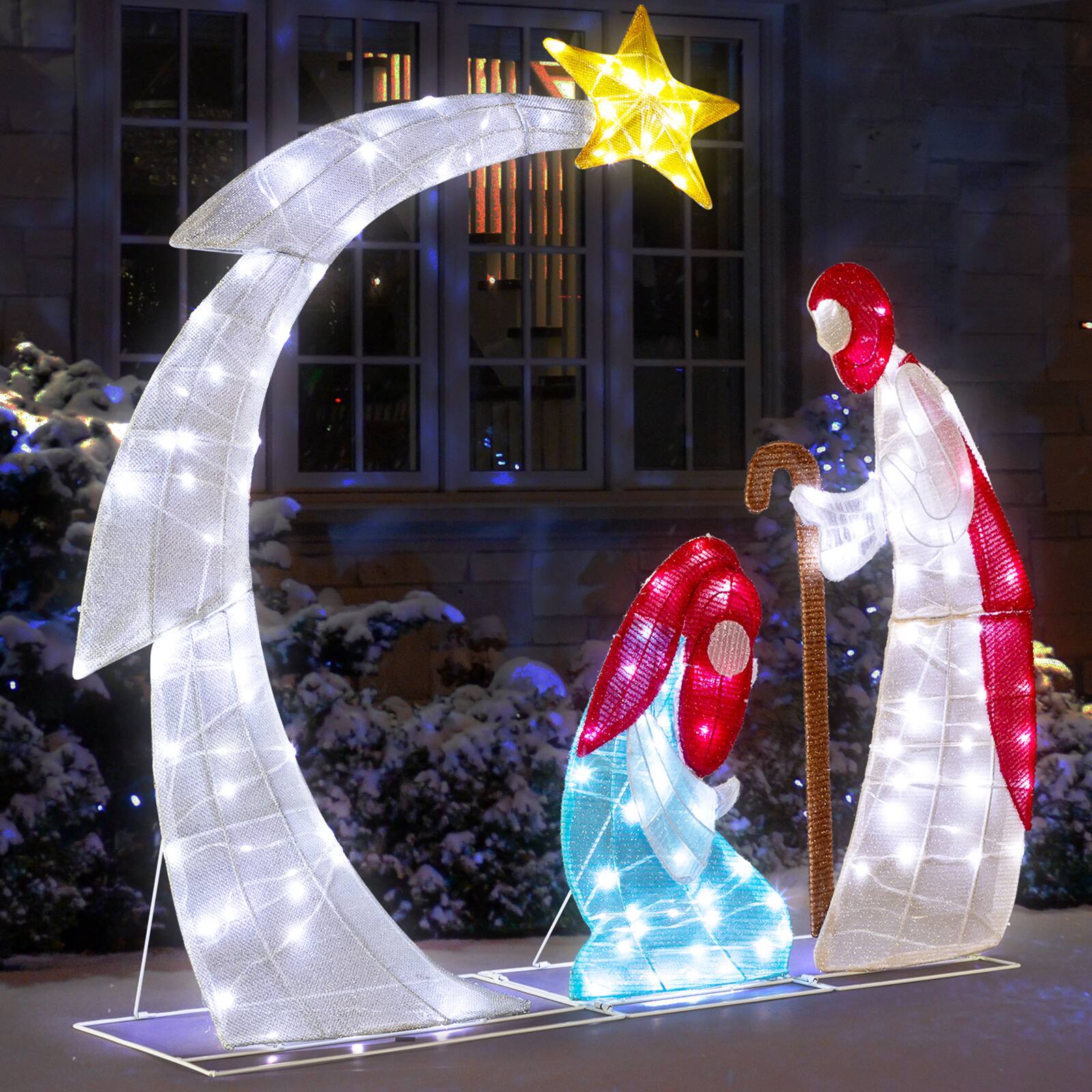 Alt View 10. Winado - 4FT Christmas Nativity Jesus Scene with LED Lights Christian Families for Outdoor Holiday Party Religious Decorations - Multicolor.