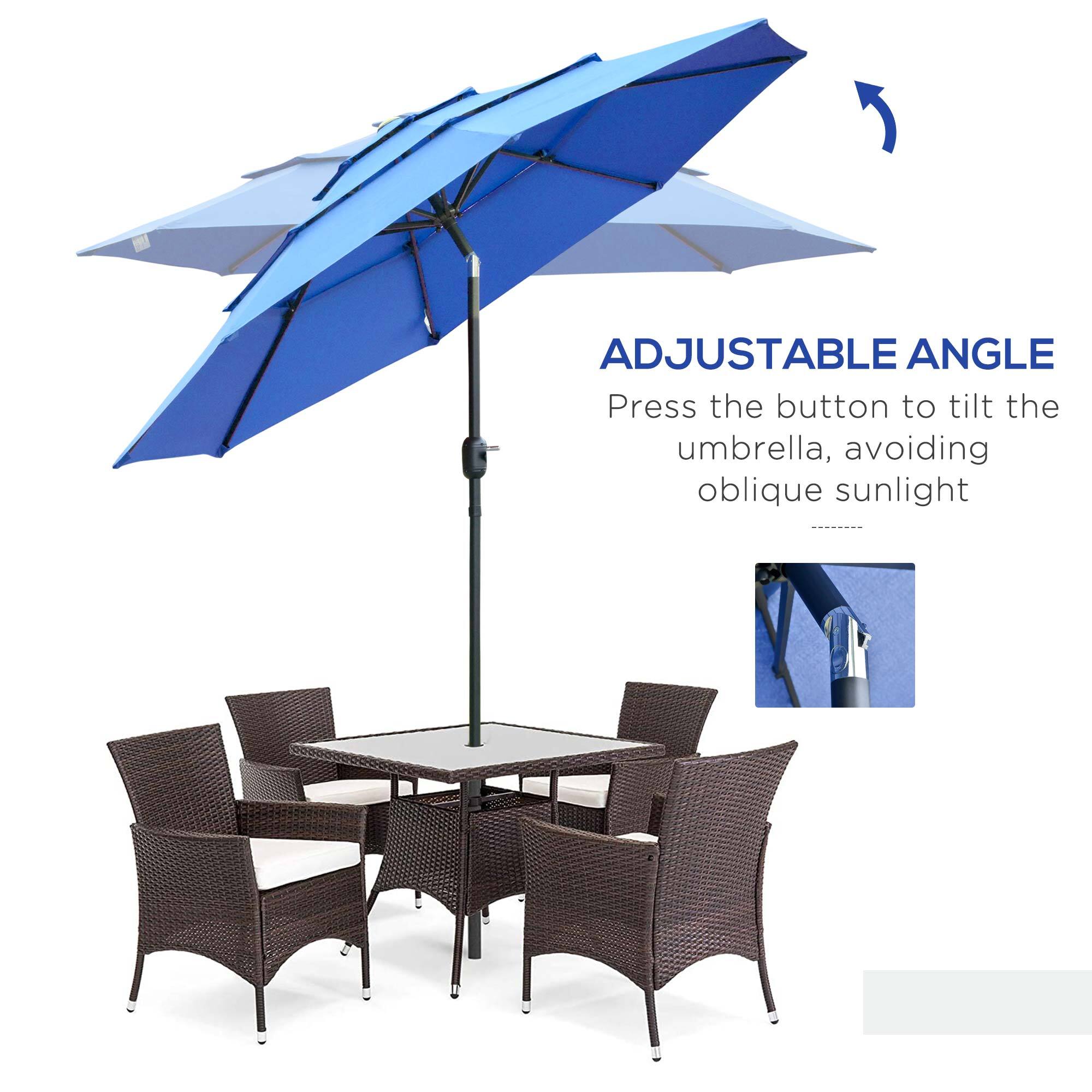 ADJUSTABLE ANGLE  
Press the button to tilt the umbrella, avoiding oblique sunlight