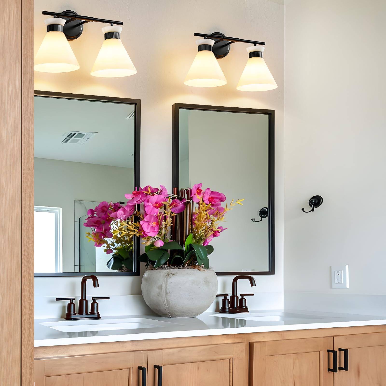 Alt View 3. Comfort Essence - Bathroom Vanity Light Fixtures Lighting Fixtures Over Mirror Inch With Milky Frosted Glass s Mid Century Mo - Black 2-Light.