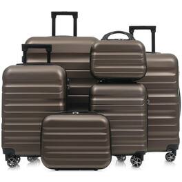 BreeBe - 6-Piece ABS Hardshell Luggage Set, Lightweight Suitcases with Dual Spinner Wheels, Carry-On & Checked Sizes - Brown