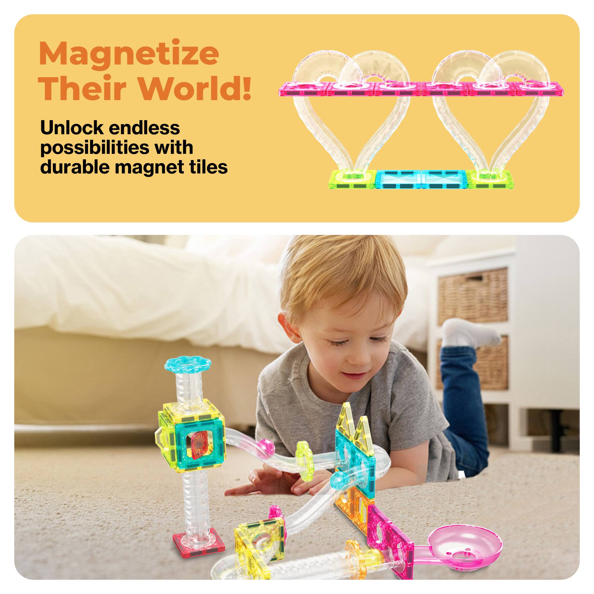 Magnetize Their World!  
Unlock endless possibilities with durable magnet tiles