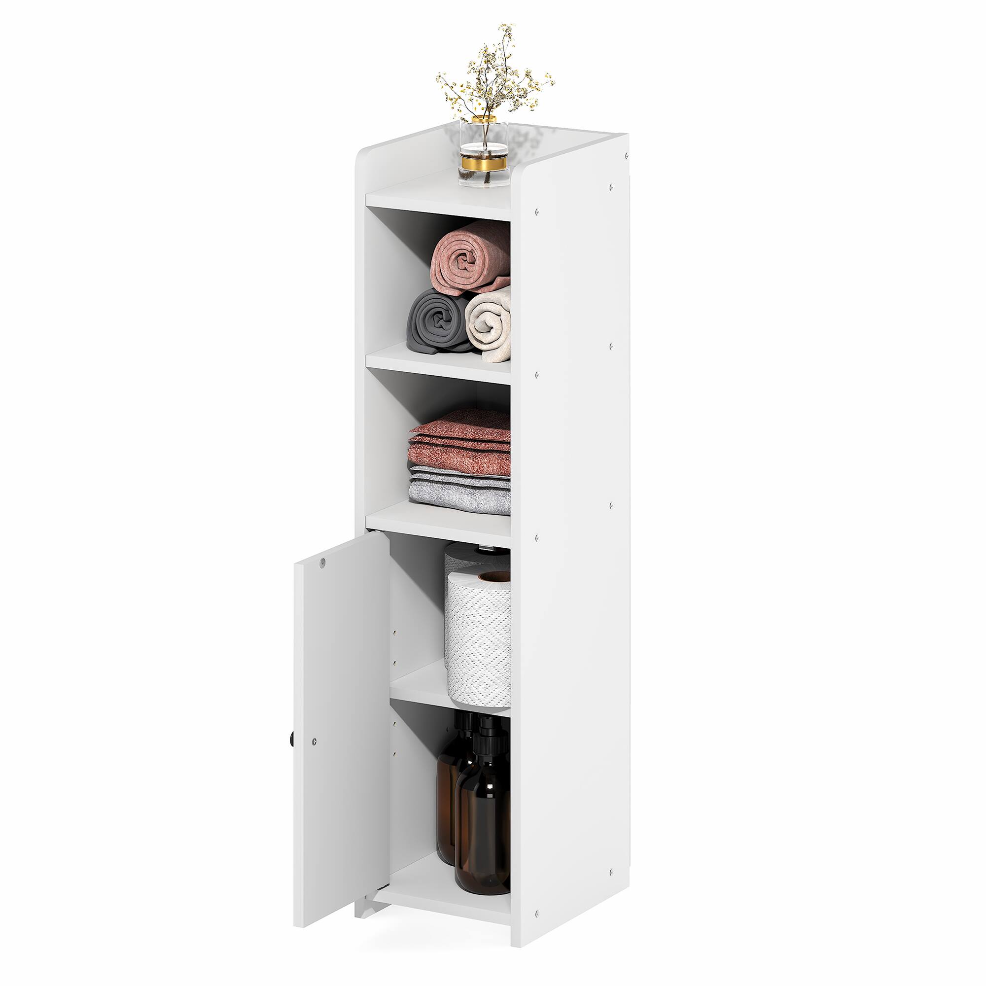 Alt View 3. Furinno - FULDA Bathroom Storage Cabinet, 5-Tier Bathroom Cabinet, 32H, for Small Spaces, Bathroom, Living Room, Entryway - White.