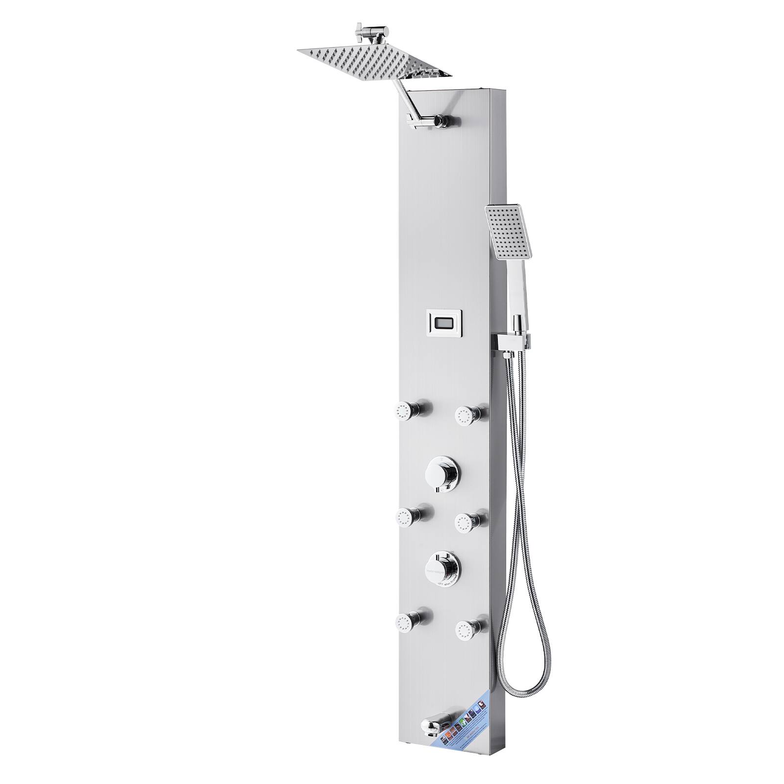 Alt View 5. VEVOR - Shower Panel Tower System with Rainfall Shower Head, LED, 49 in Brushed Stainless Steel Shower Column, 4-Function Faucet - Silver.