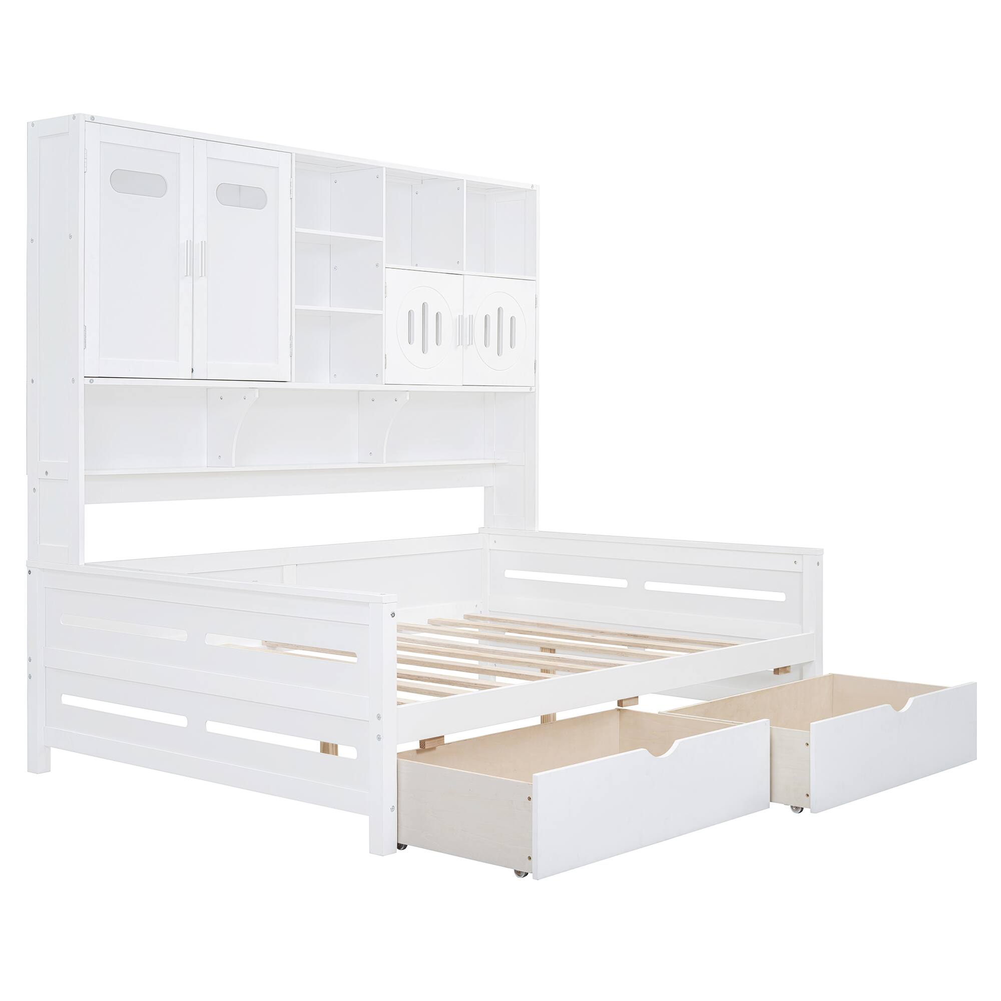 Alt View 7. Tiramisubest - Full Size Wooden Daybed With 2 Drawers, and All-in-One Cabinet and Shelf, White - White.