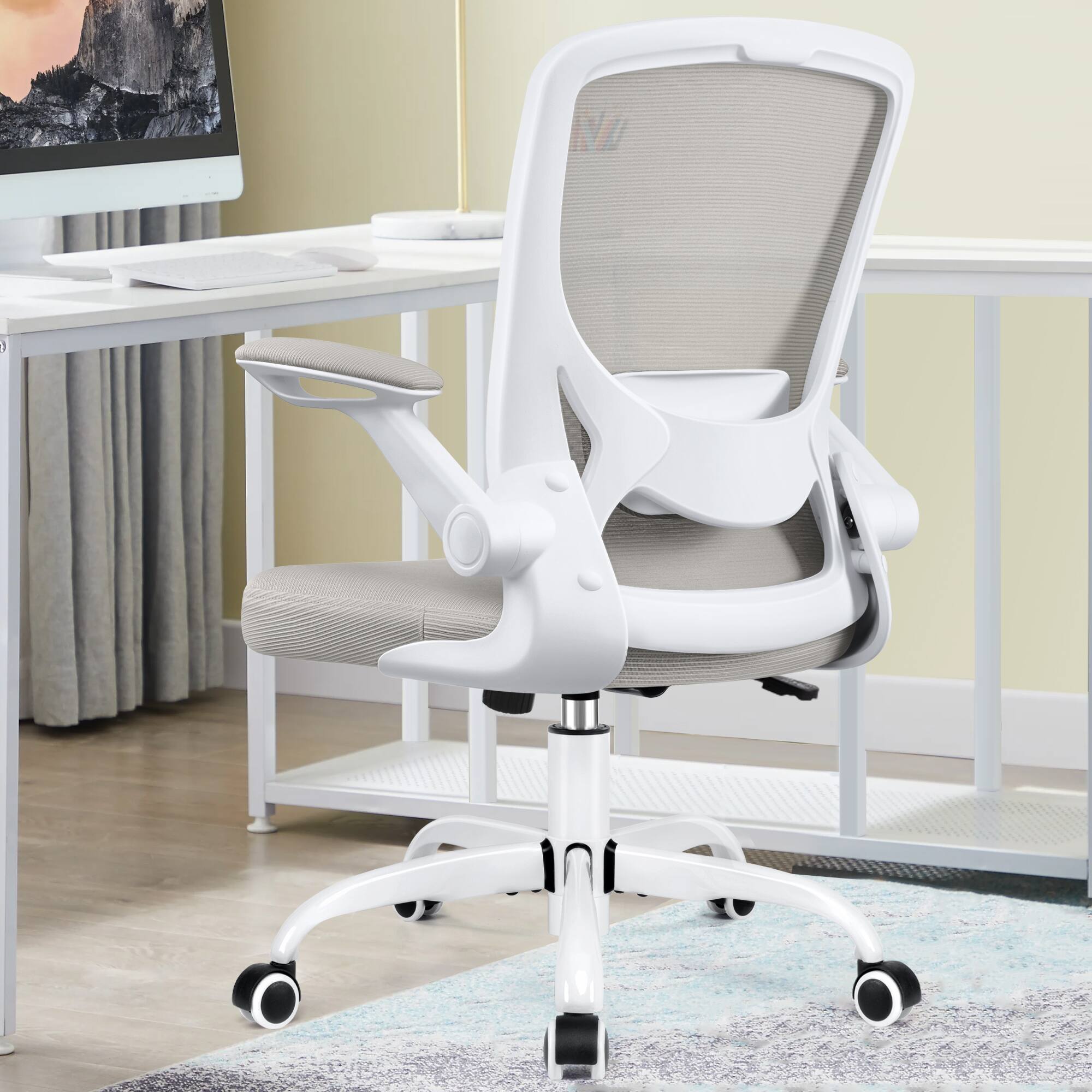 KERDOM - Colorful Office Chair, Ergonomic Mesh Chair with Lumbar Support, Swivel Desk Chair with Flip-up Arms, Height Adjustable - Thumbnail 2