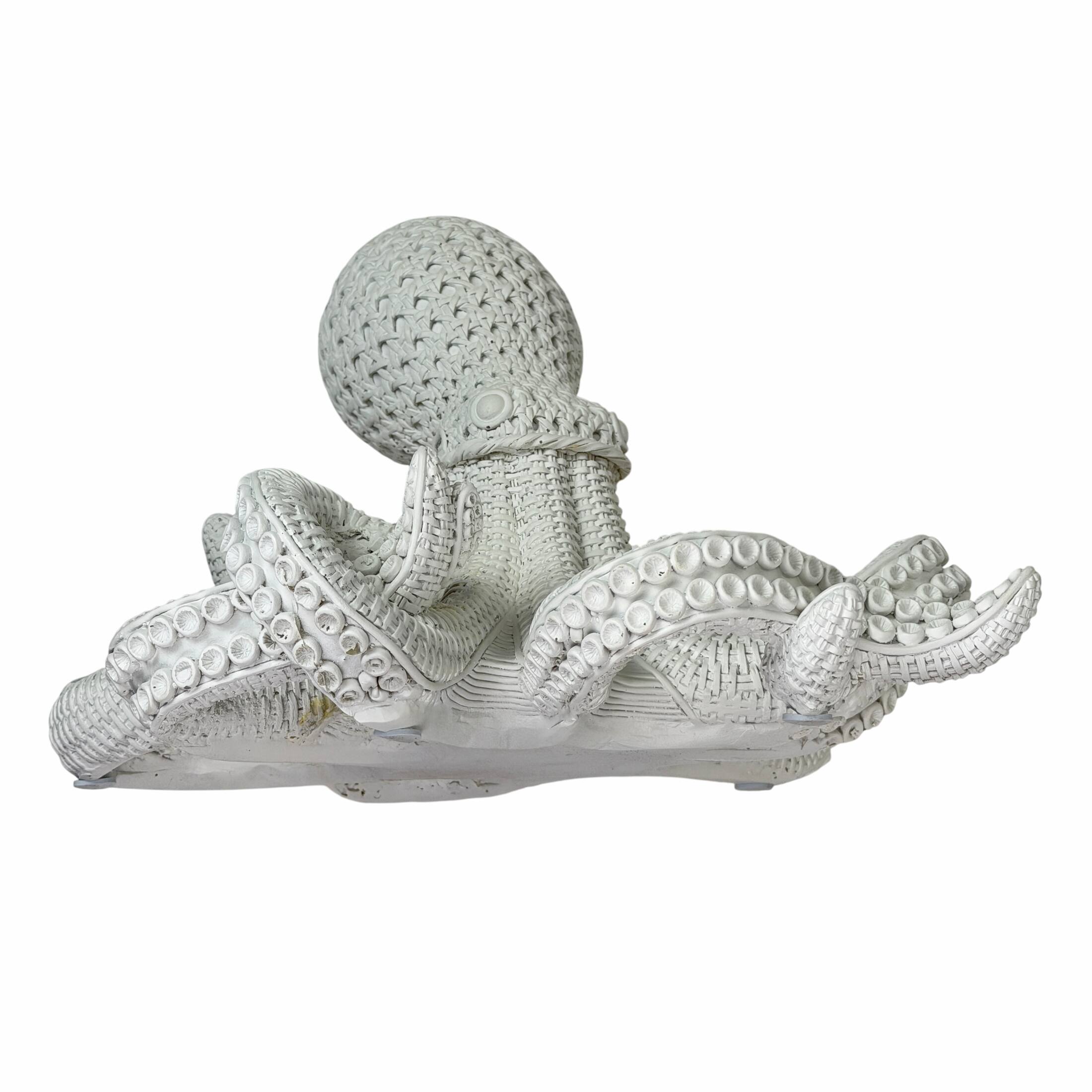 Alt View 1. Fancy That - White Wicker Look Resin Octopus Statue 13 Inch Coastal Tabletop Decor - White.