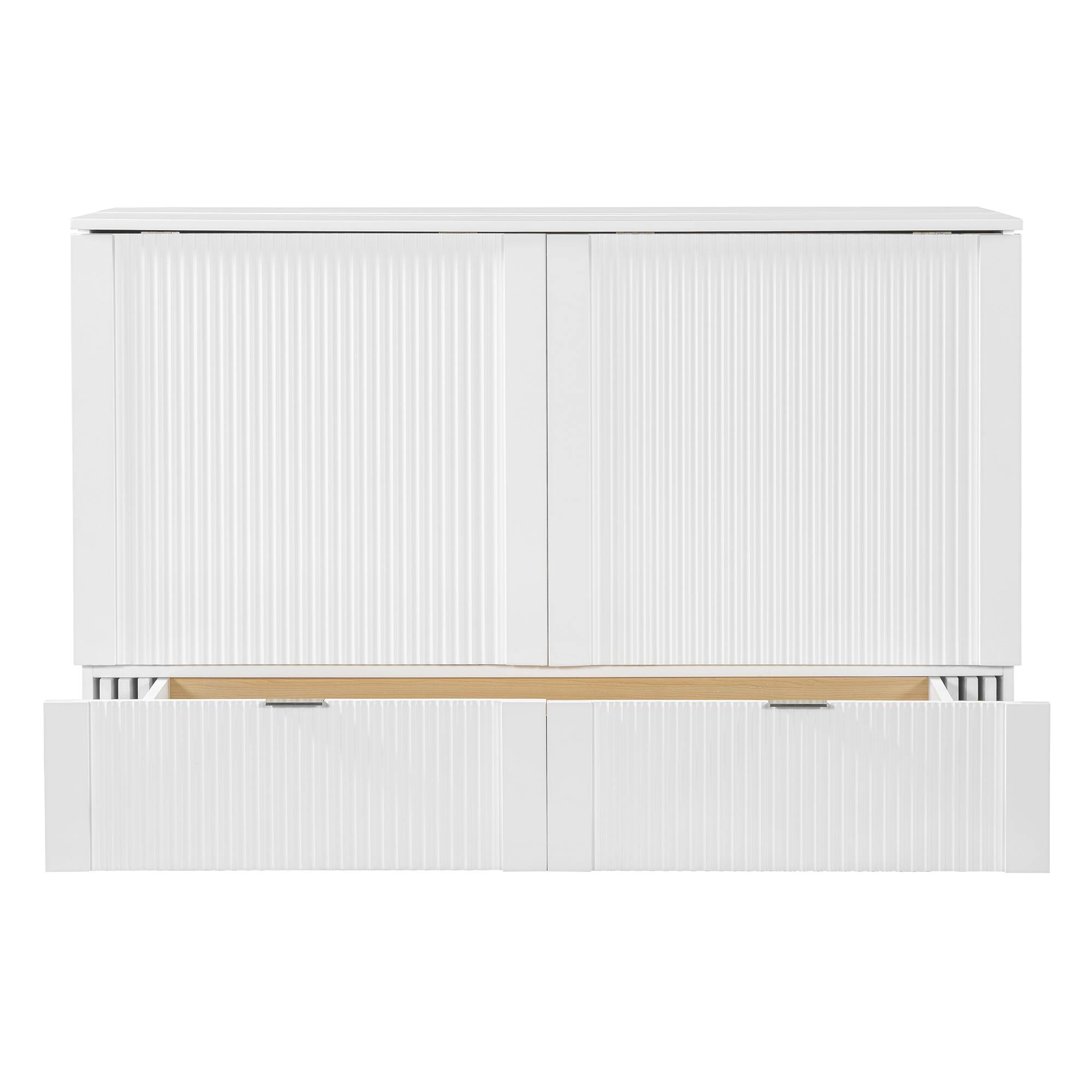 Alt View 10. Tiramisubest - Queen Size Murphy Bed, Drawer, Sockets, USB, Pulley, White, Plywood - White.