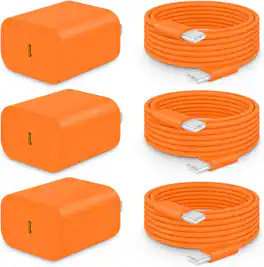 Bundle - Core Tech - 3-Pack 20W USB-C Fast Wall Chargers with 6 ft USB-C to USB-C Cables for iPhone 18/17/16/15 - Orange - Orange