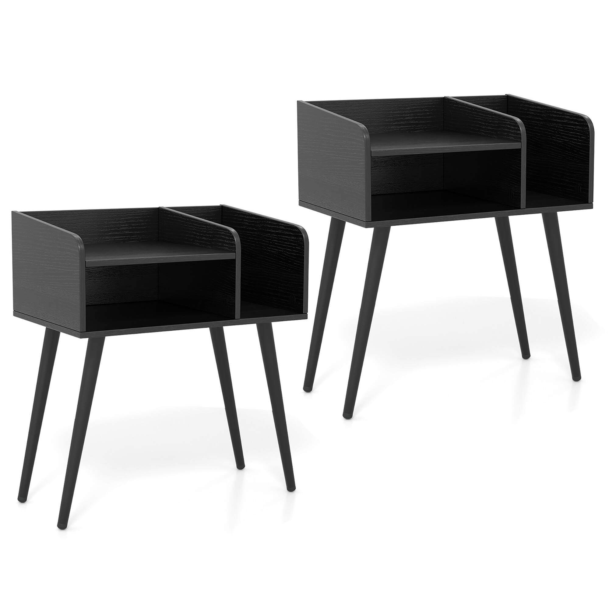 Alt View 19. Costway - Set of 2 Mid Century Modern End Table with  Open Shelves Metal Support Legs - Black.