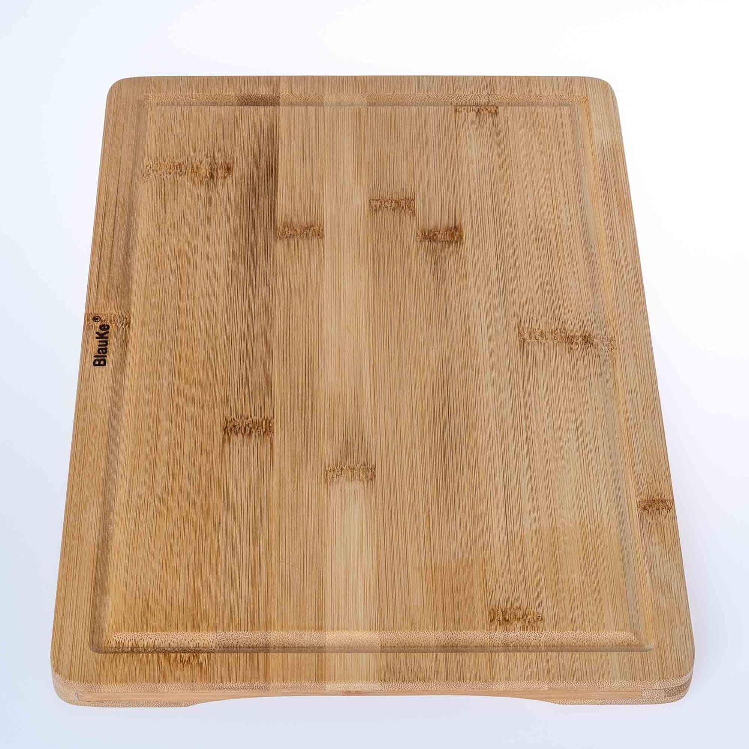 Alt View 6. BlauKe - Wood Cutting Board for Kitchen - Wooden Serving Tray - 15x10inch Bamboo Chopping Board with Juice Groove and Handles - Beige.