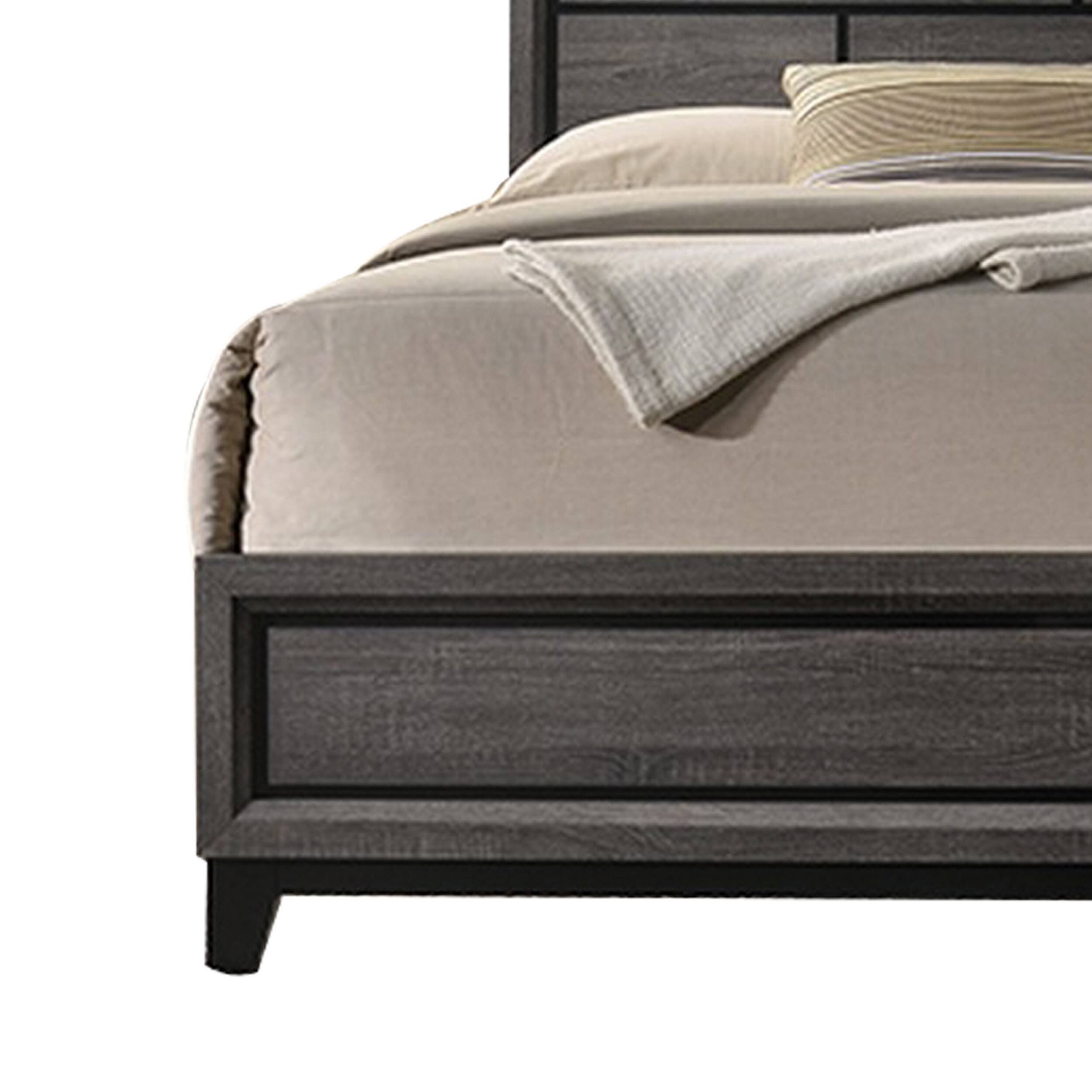 Alt View 3. Manhattan Lane - Mazie Queen Bed, Brick Style Headboard, Black Tapered Legs - Gray, Black.