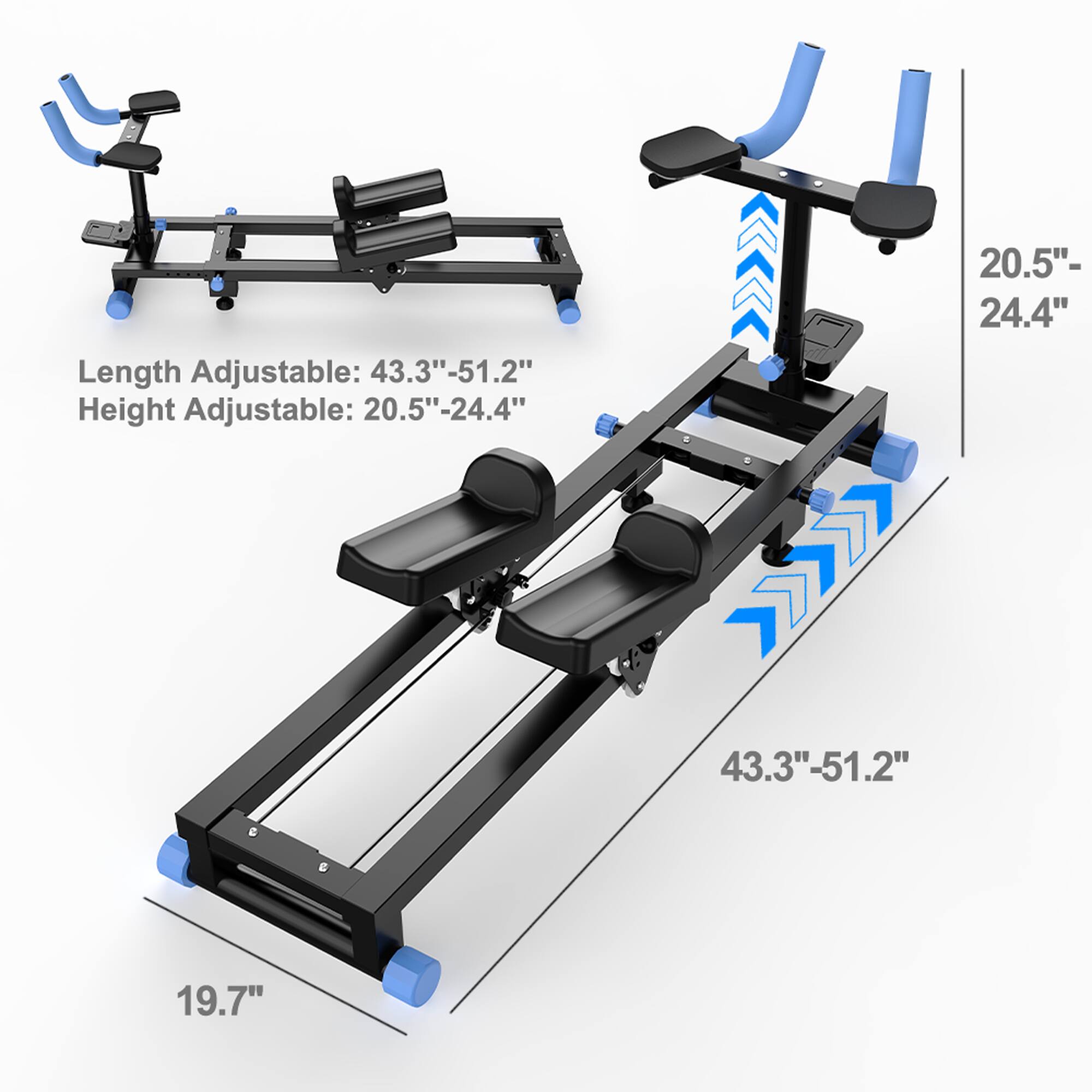 Length Adjustable: 43.3"-51.2"  
Height Adjustable: 20.5"-24.4"  
19.7"