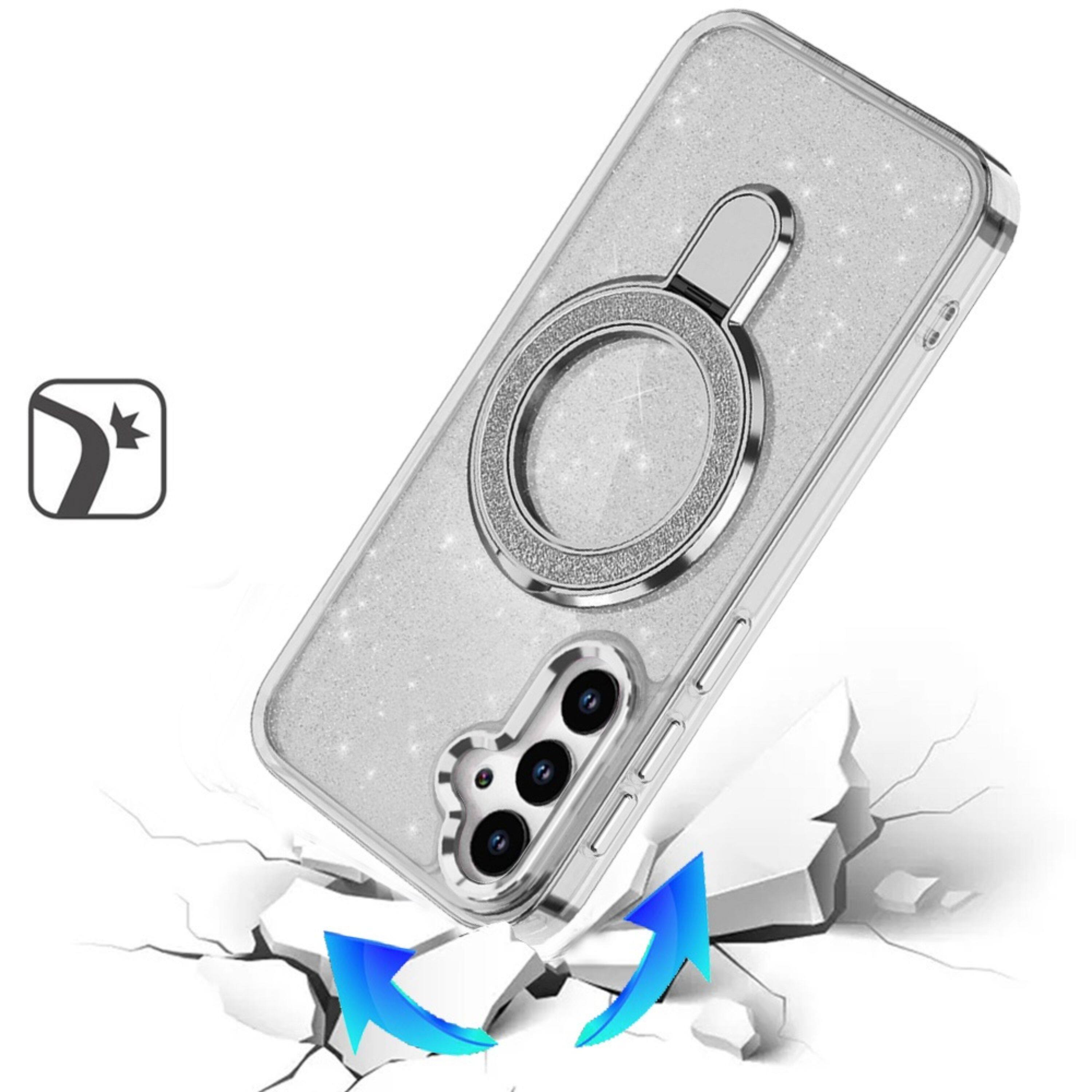Left. Kitcheniva - Translucent Glitter Magnetic Circle Case With Tempered Glass For Samsung S26 Plus Clear - Clear.