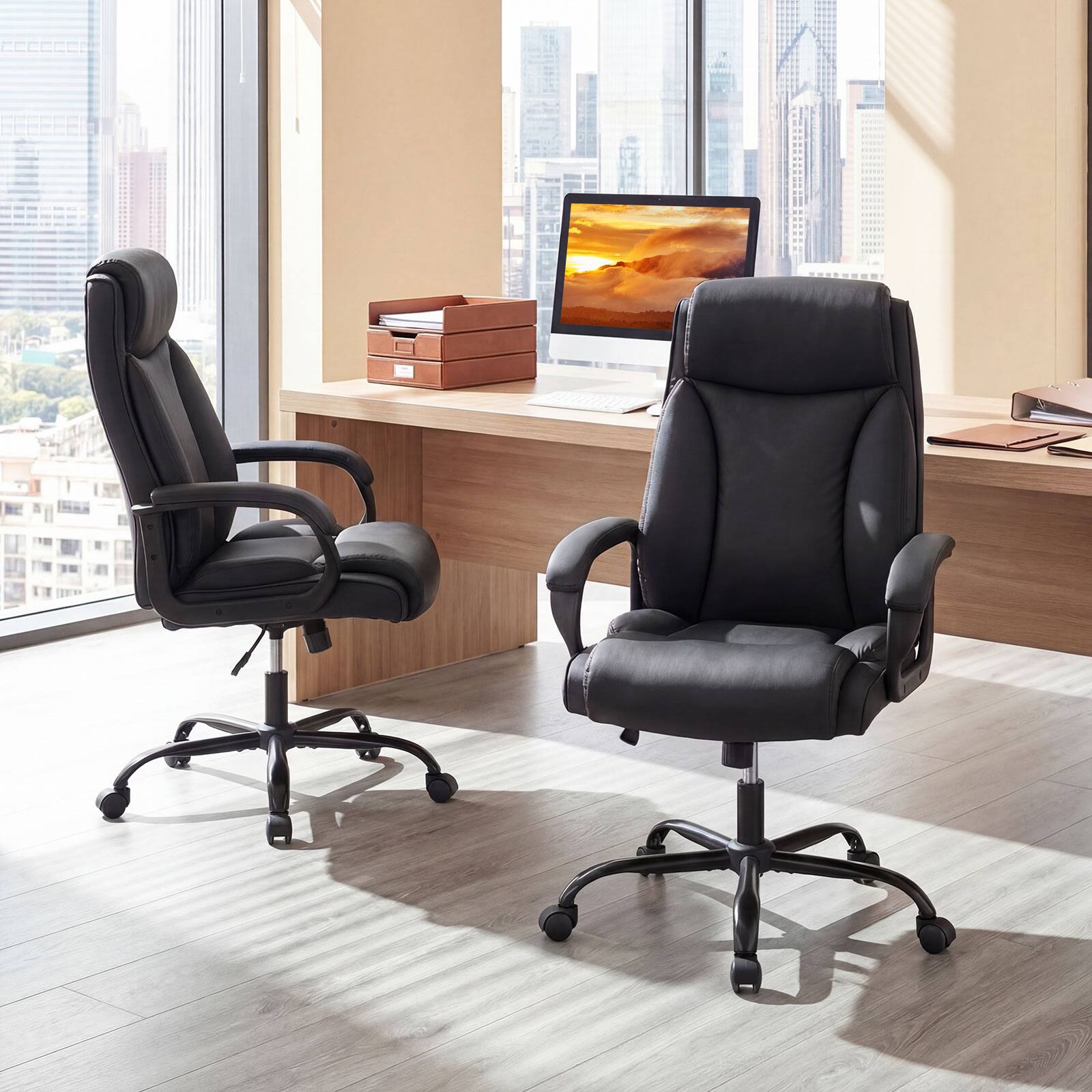 Alt View 4. Costway - Big & Tall Leather Office Chair with Adjustable High Back - Black.