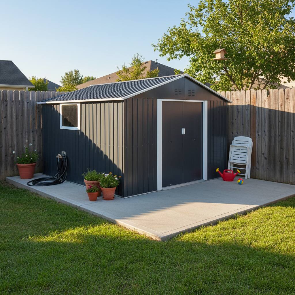Front. Loheer - Loheer 11.2x10.6 Ft Metal Garden Shed Grey Outdoor Storage Shed with Window.