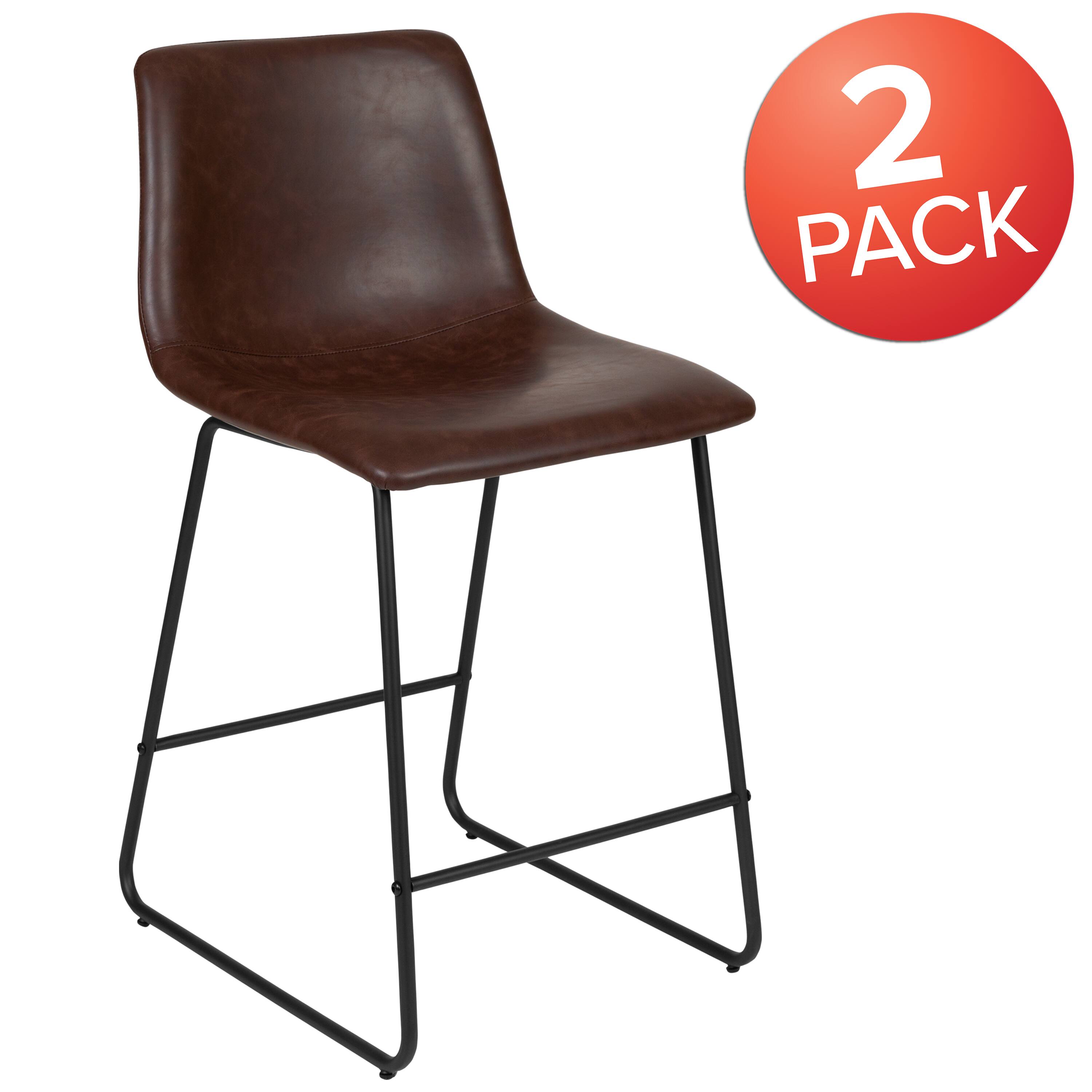 Alt View 2. Emma + Oliver - Set of 2 Kitchen Counter Height Stool - 24 Inch LeatherSoft Barstool - Dark Brown.