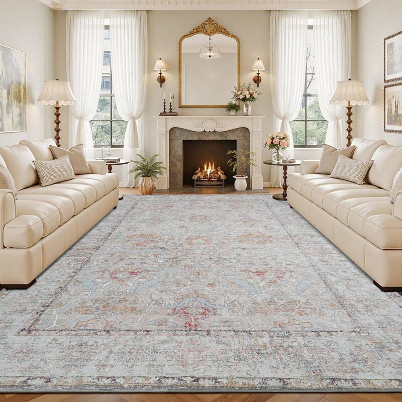 Left. RYHNUYNE - 9x12 Area Rugs Living Room Rug Washable Vintage Boho Rug No Slip Stain Resistant Soft Carpet Indoor Floor Floral Carpets - Painting.
