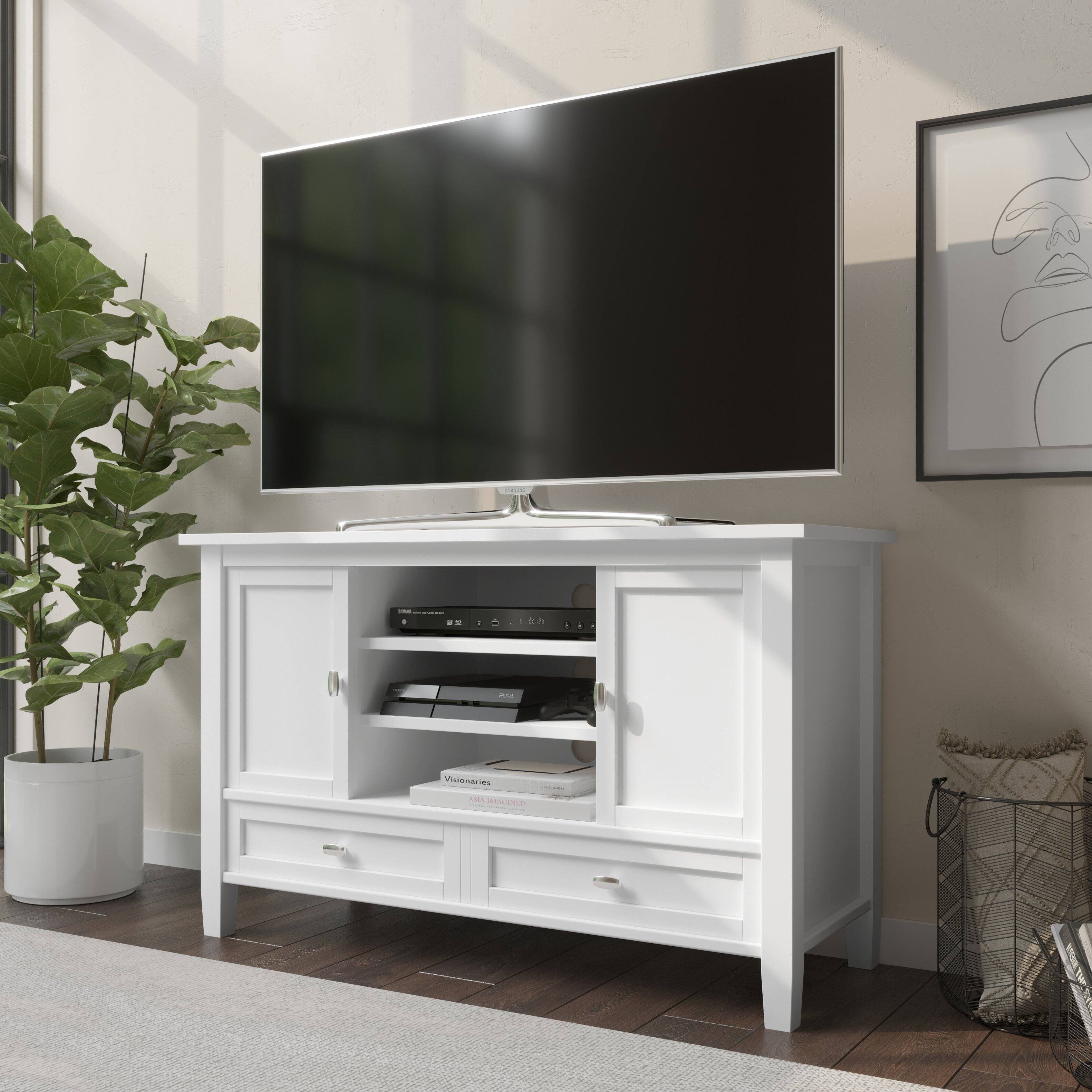 Angle. Simpli Home - Warm Shaker SOLID WOOD 47 inch Wide Transitional TV Media Stand in White For TVs up to 50 inches - White.