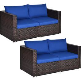 Costway - 4PCS Patio Rattan Corner Sofa Sectional Furniture Set Cushion - Navy