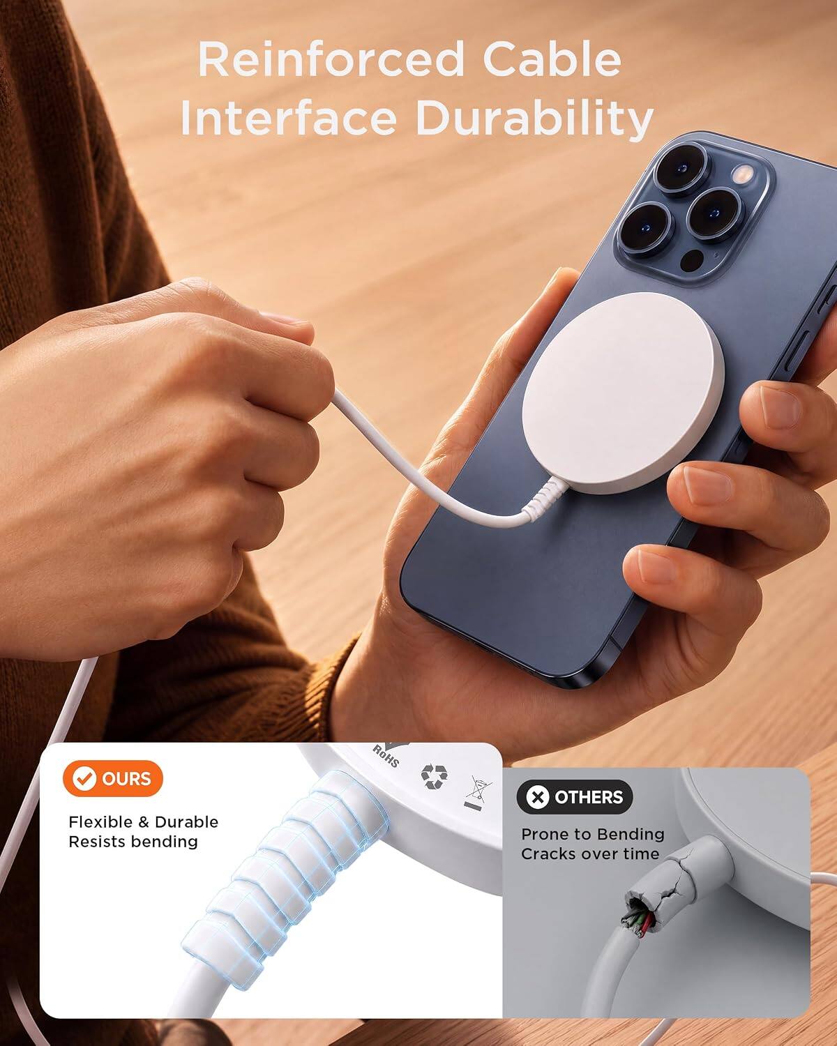 Reinforced Cable Interface Durability

OURS
Flexible & Durable
Resists bending

OTHERS
Prone to Bending
Cracks over time