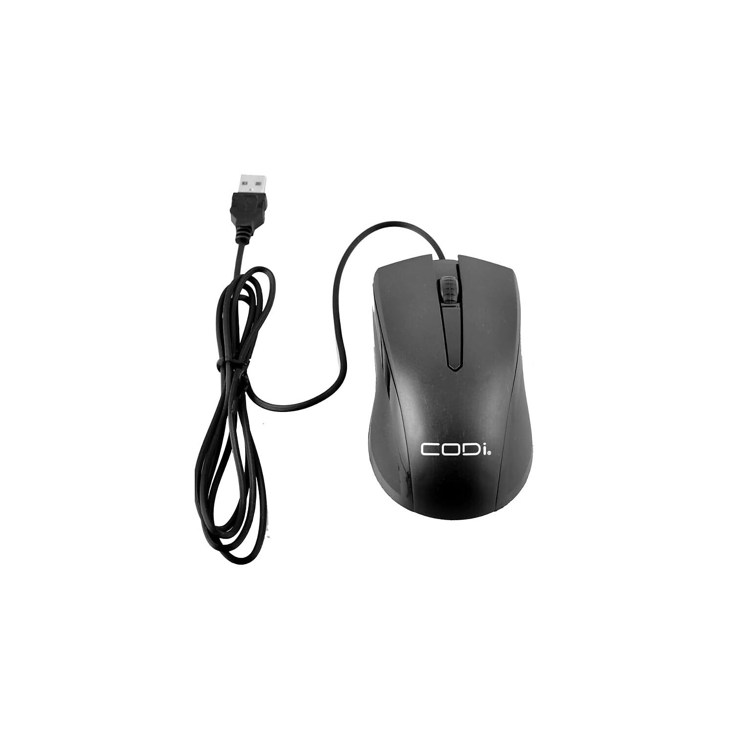 Alt View 4. CODi - CODi Wired USB Optical Mouse - Optical - Cable - USB Type A - 1200 dpi - Scroll Wheel - 3 Button(s) - Symmetrical - Black.