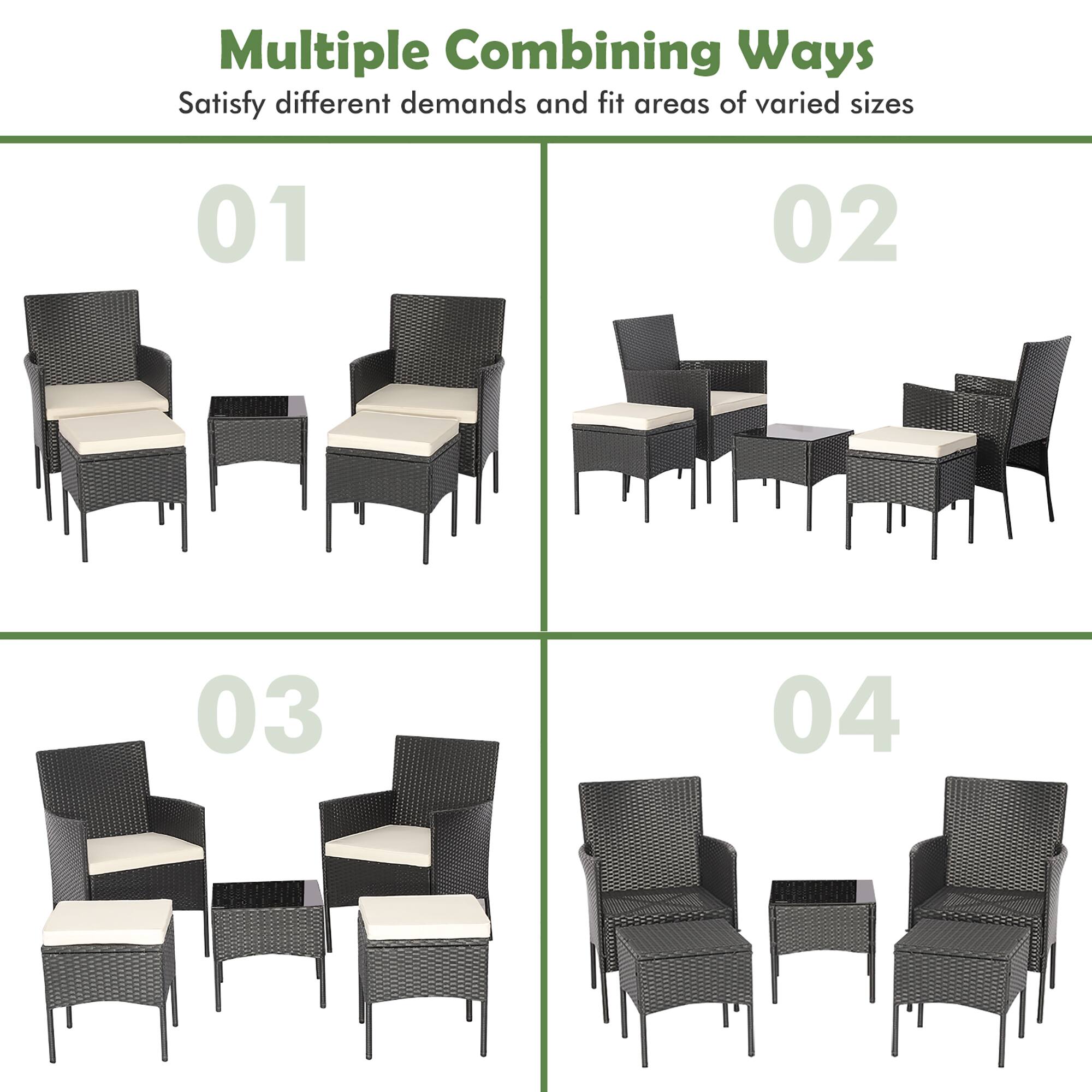 Multiple Combining Ways  
Satisfy different demands and fit areas of varied sizes  

01  
02  
03  
04