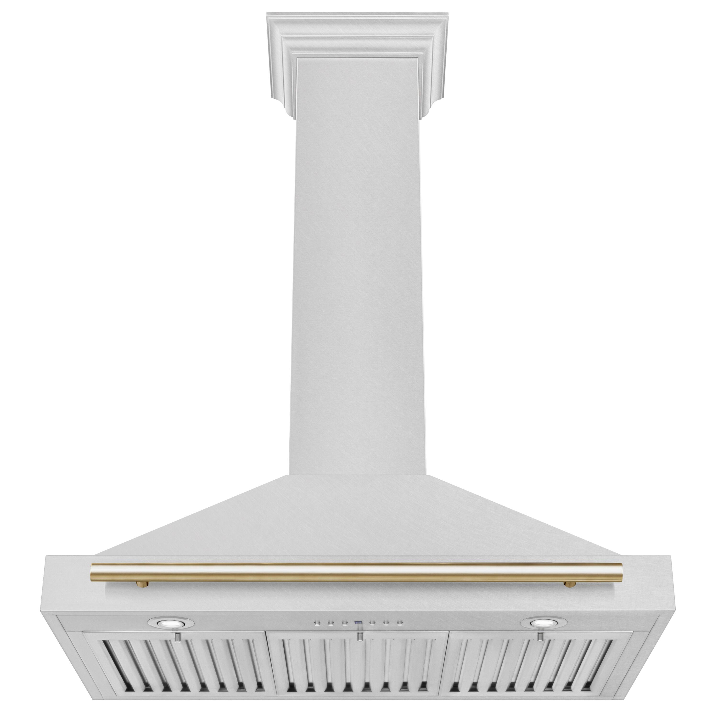 Back. ZLINE - ZLINE Autograph Edition 36 in. Convertible Satin Stainless Steel Wall Mount Range Hood with Polished Gold Handle - Stainless steel.
