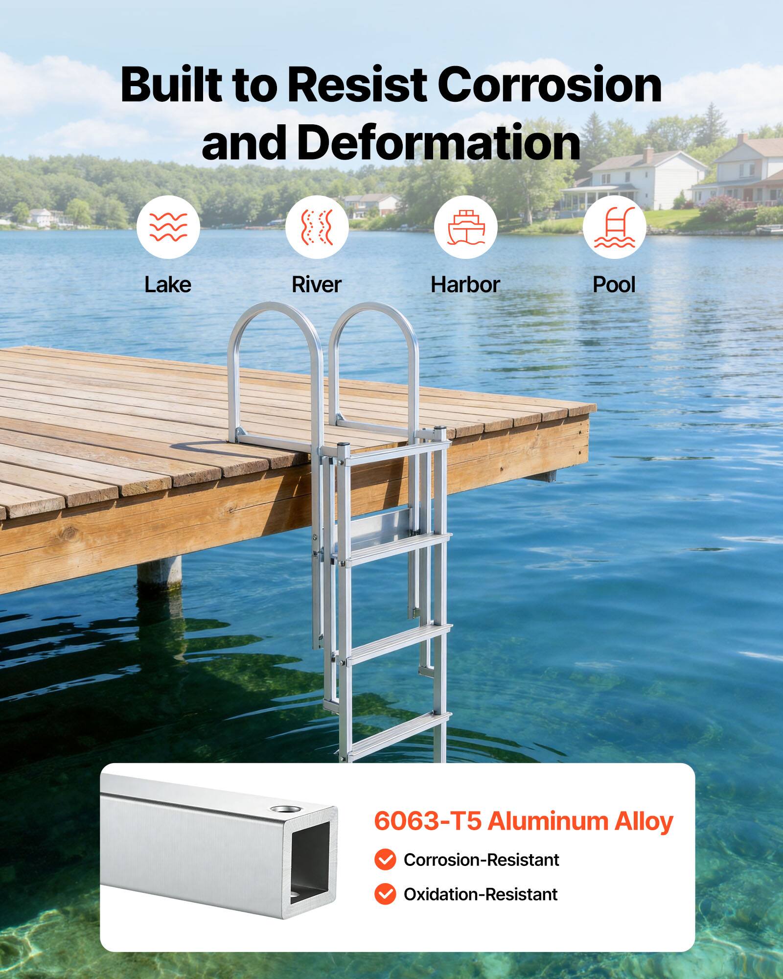 Built to Resist Corrosion and Deformation

Lake River Harbor Pool

6063-T5 Aluminum Alloy
- Corrosion-Resistant
- Oxidation-Resistant