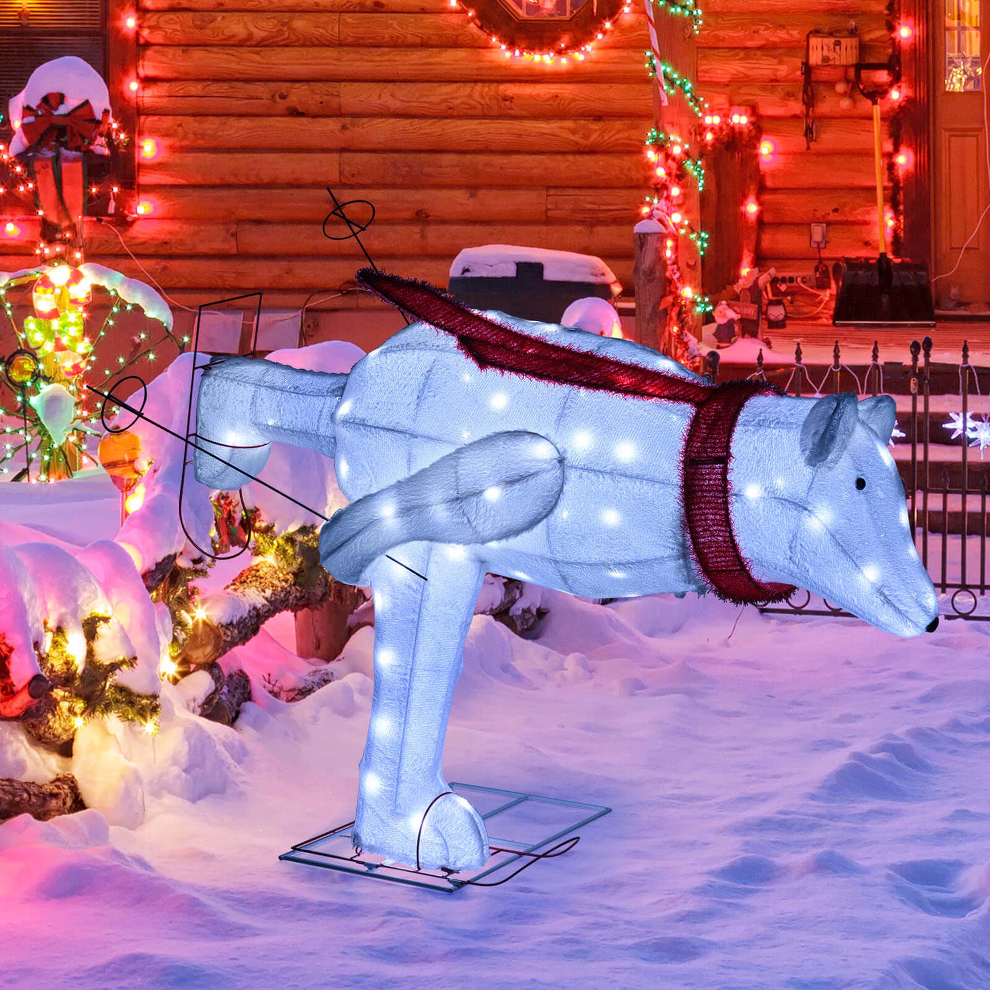 Alt View 4. Costway - Costway 4.5 FT Christmas Skiing Polar Bear with 80 LED Lights Ground Stakes & Zip Ties - White.