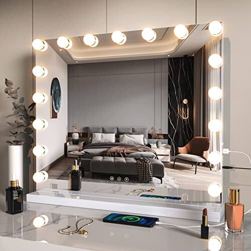 Pacoar Cade - Makeup Mirror With Lights Vanity Lighted Color Modes Light ° Rotation Light Mirror Light - White-17 Bulbs