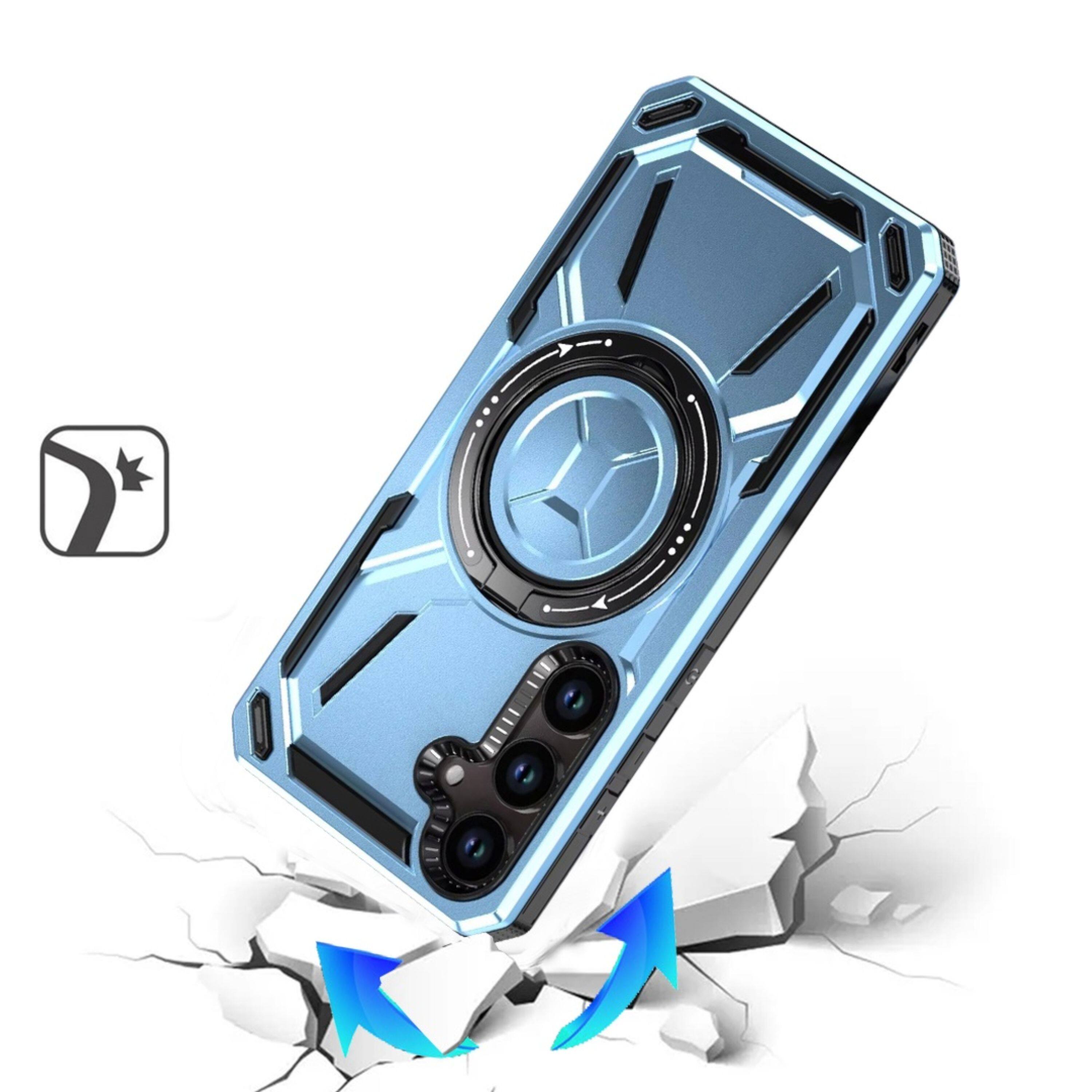 Left. Kitcheniva - Shockproof Magnetic Circle Metal Stand Rotating Phone Case With Tempered Glass For Samsung Galaxy A57 5G Light Blue - Light Blue.