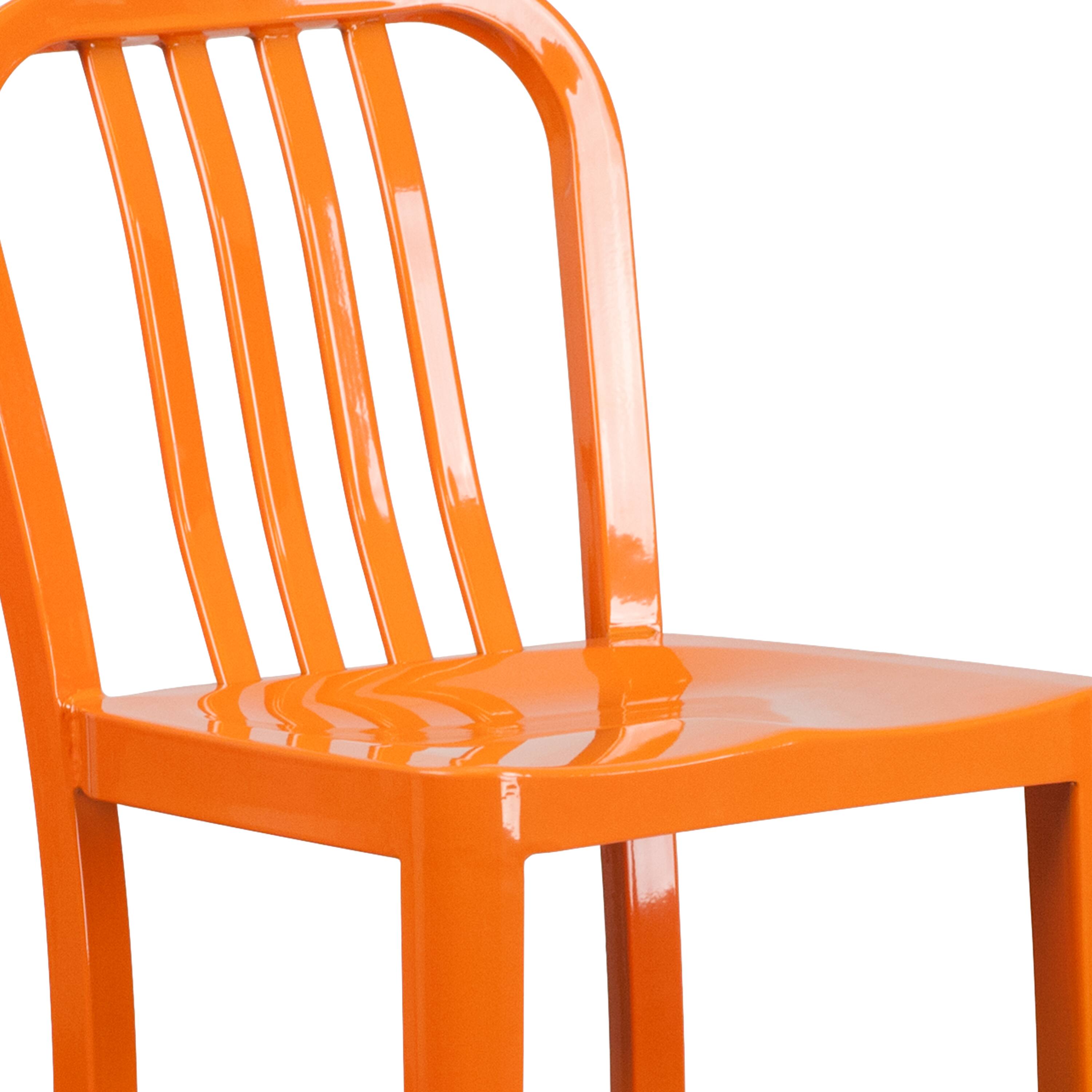 Alt View 9. Emma + Oliver - Commercial Grade 30"H Colorful Metal Indoor-Outdoor Vertical Slat Back Barstool - Orange.