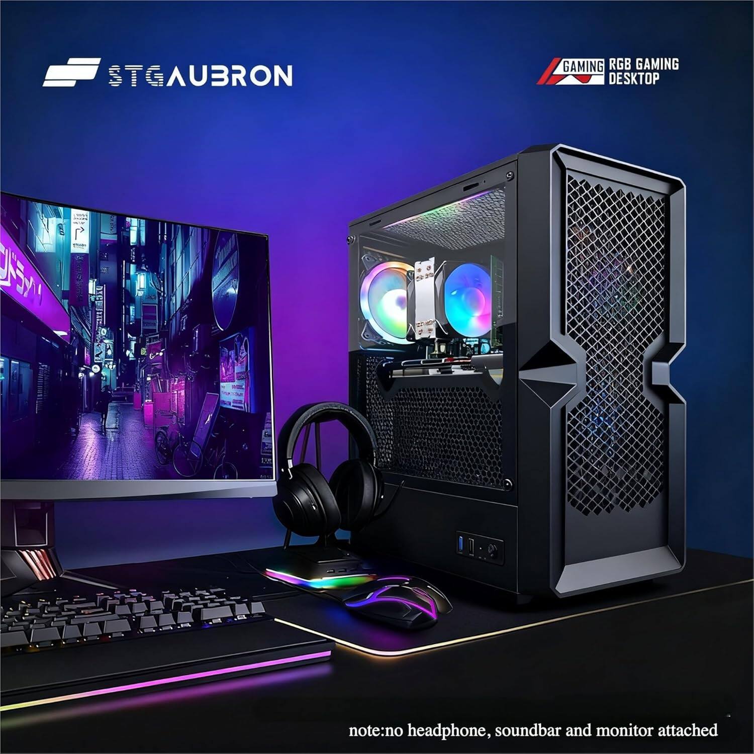 STGAUBRON  
GAMING RGB GAMING DESKTOP  

note: no headphone, soundbar and monitor attached